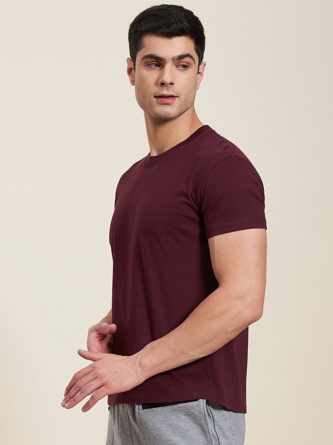 Men's Burgundy Slim Fit Back Printed MASCLN Logo T-Shirt - LYUSH-MASCLN
