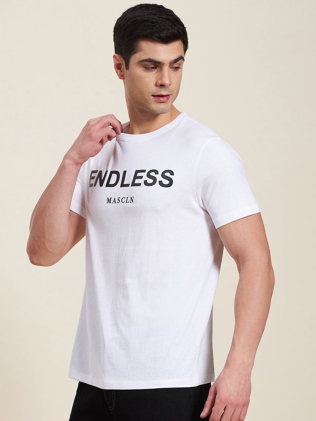 Men's White ENDLESS Regular Fit T-Shirt - LYUSH-MASCLN