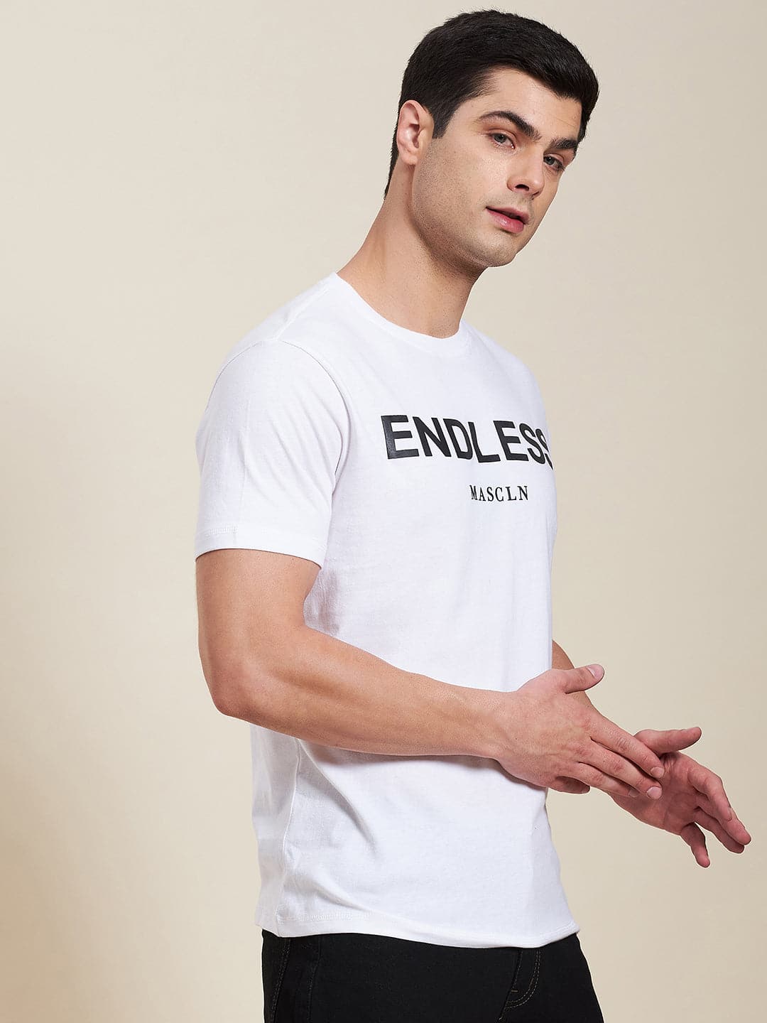 Men's White ENDLESS Regular Fit T-Shirt - LYUSH-MASCLN