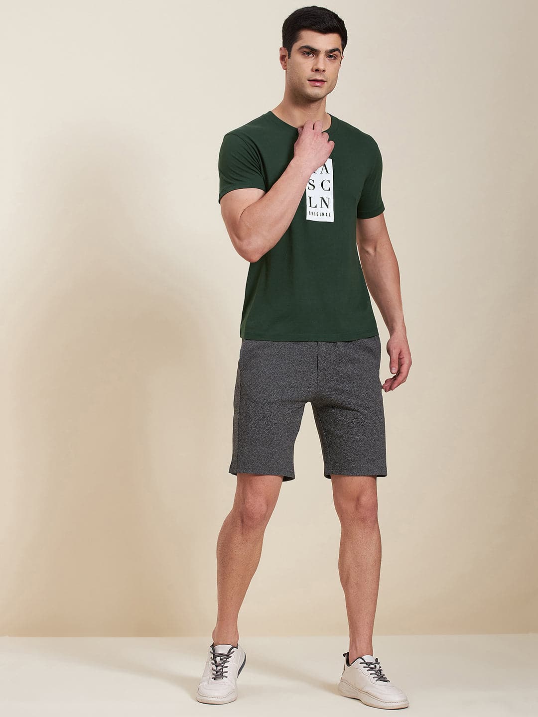 Men's Olive Vertical MASCLN Slim Fit T-Shirt - LYUSH-MASCLN