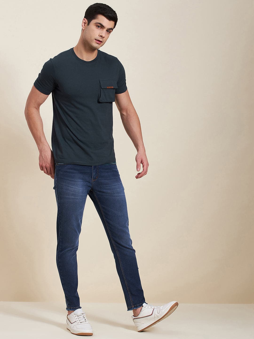 Men's Dark Blue Box Pocket Regular T-Shirt - LYUSH-MASCLN