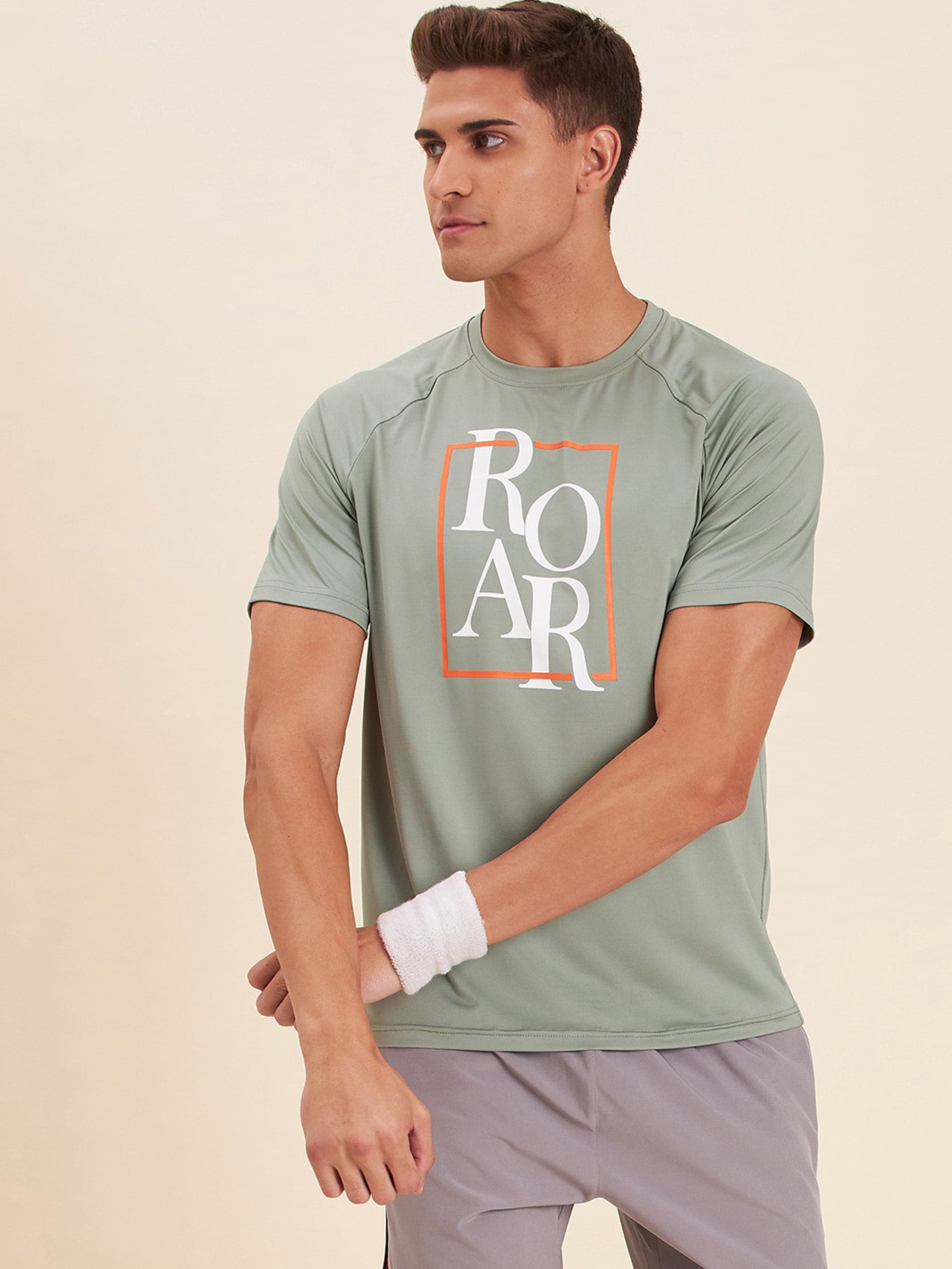 Men's Light Olive ROAR Dry Fit Raglan T-Shirt - LYUSH-MASCLN