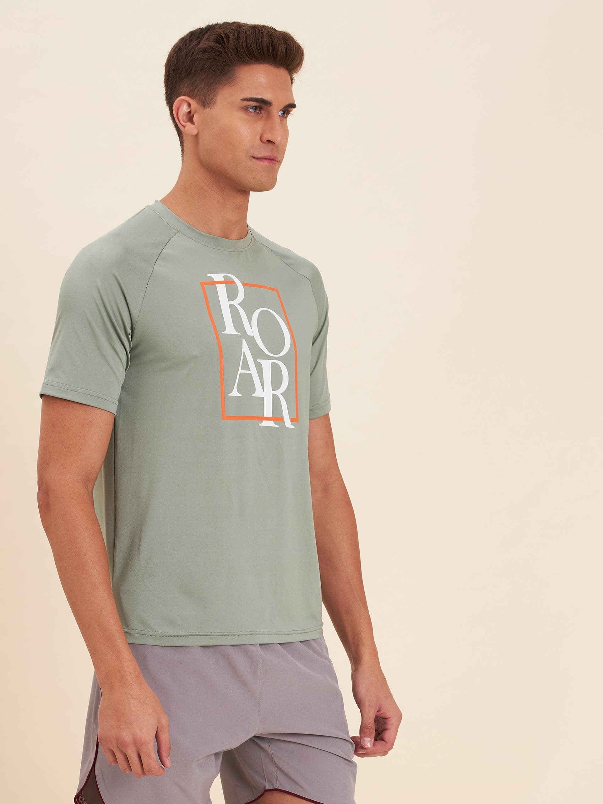 Men's Light Olive ROAR Dry Fit Raglan T-Shirt - LYUSH-MASCLN