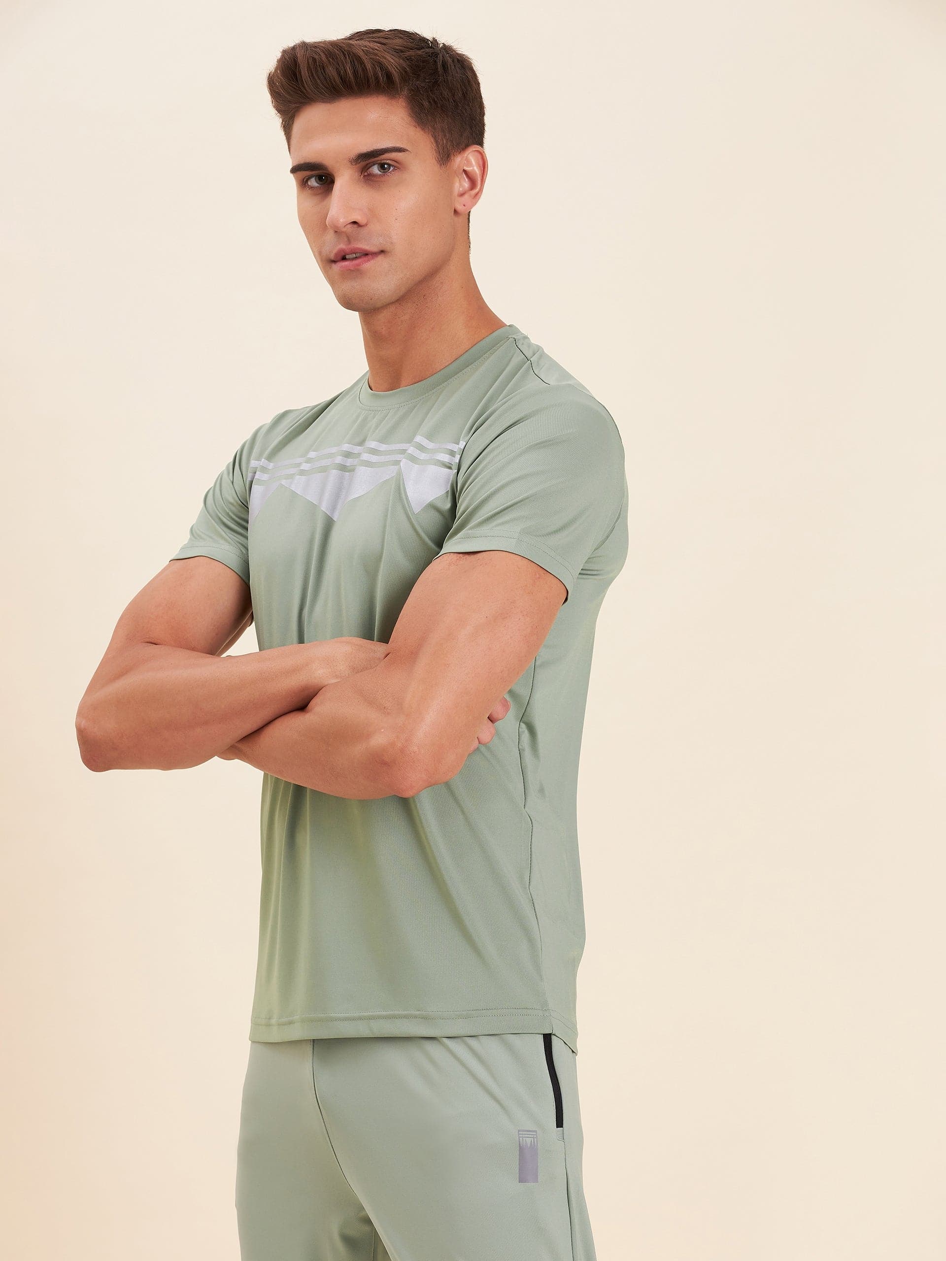 Men's Light Olive Brand Logo Dry Fit T-Shirt - LYUSH-MASCLN