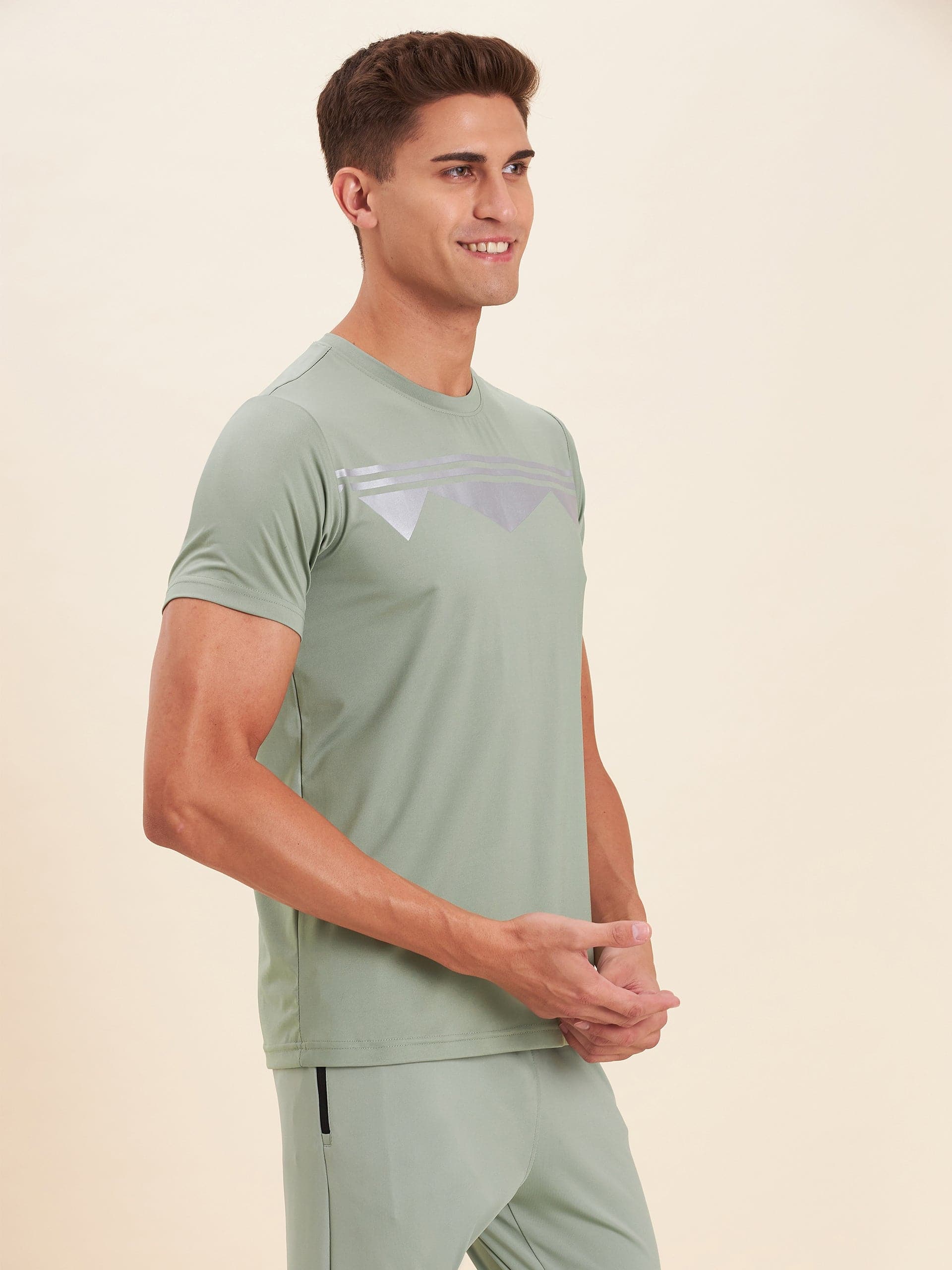 Men's Light Olive Brand Logo Dry Fit T-Shirt - LYUSH-MASCLN