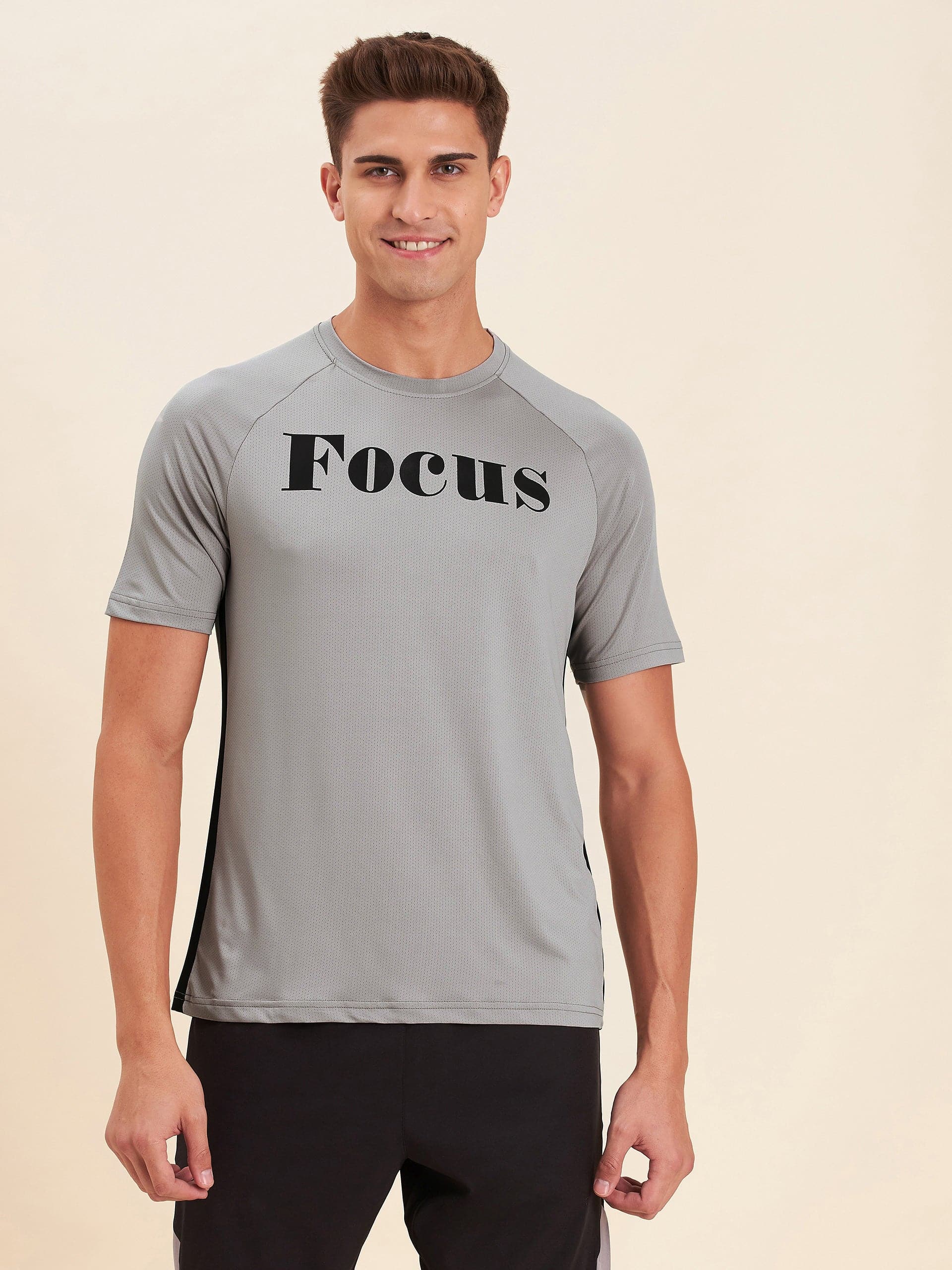 Men's Grey FOCUS Dry Fit T-Shirt - LYUSH-MASCLN