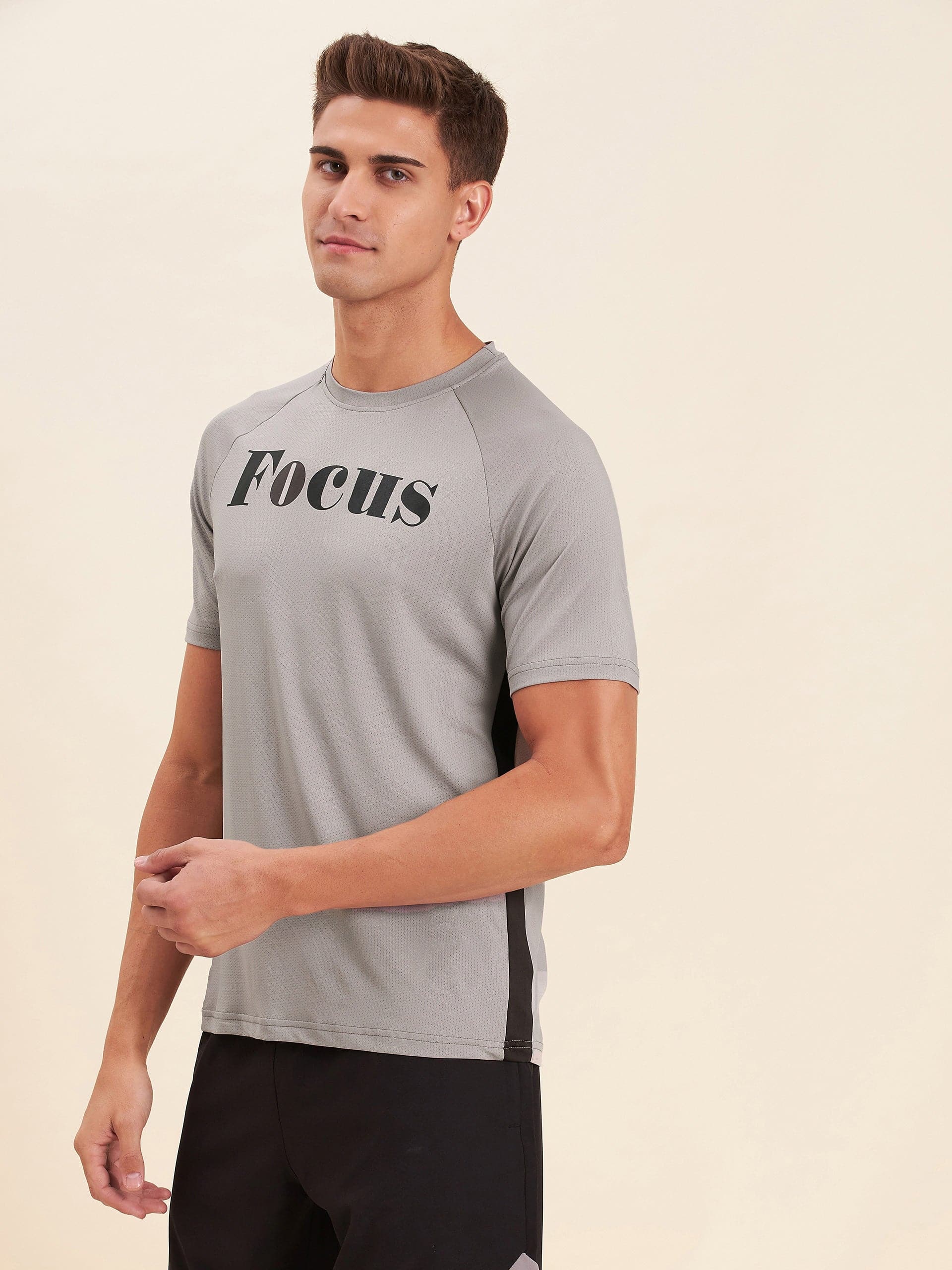 Men's Grey FOCUS Dry Fit T-Shirt - LYUSH-MASCLN