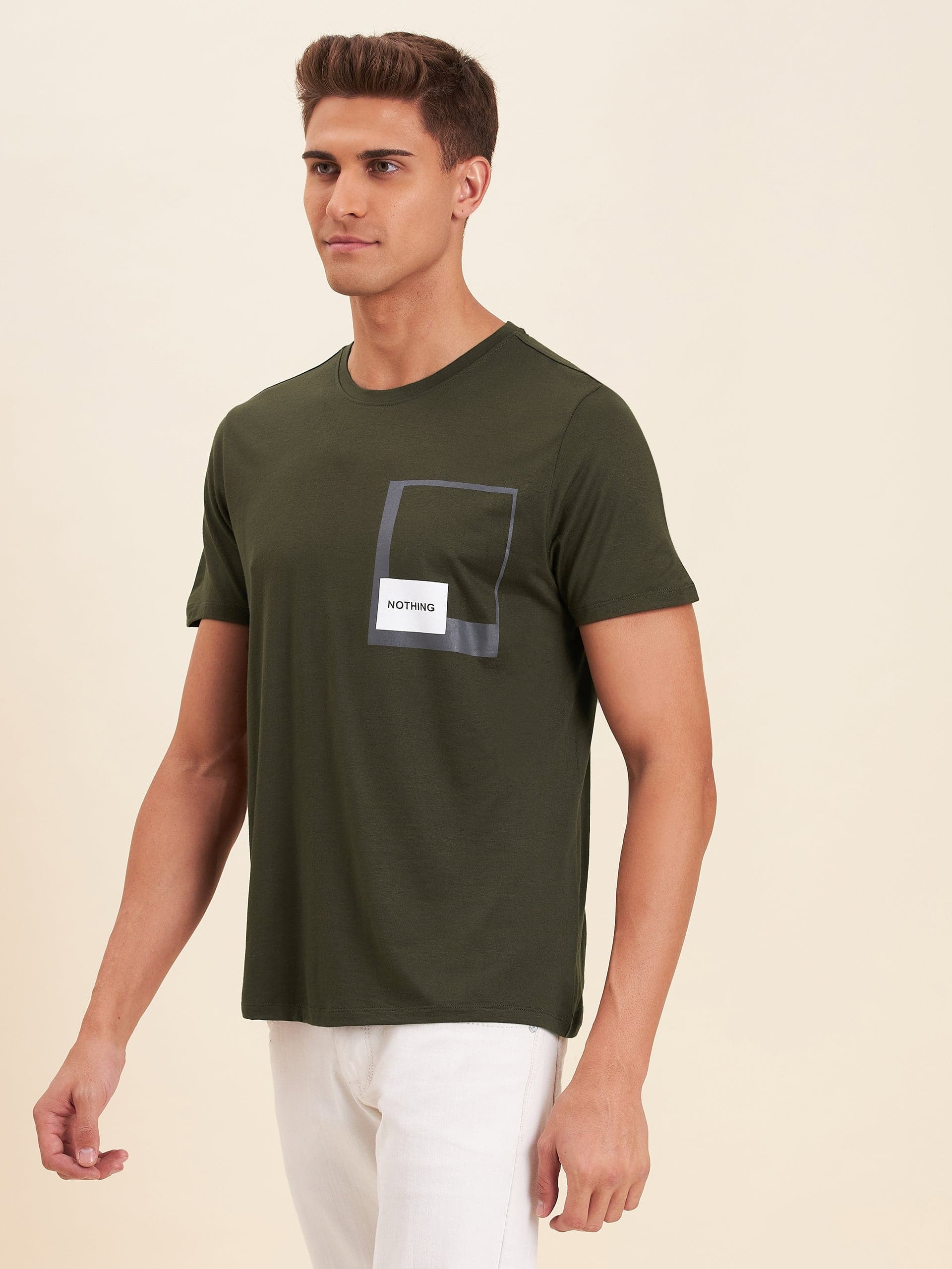 Men's Olive Viscose NOTHING T-Shirt - LYUSH-MASCLN