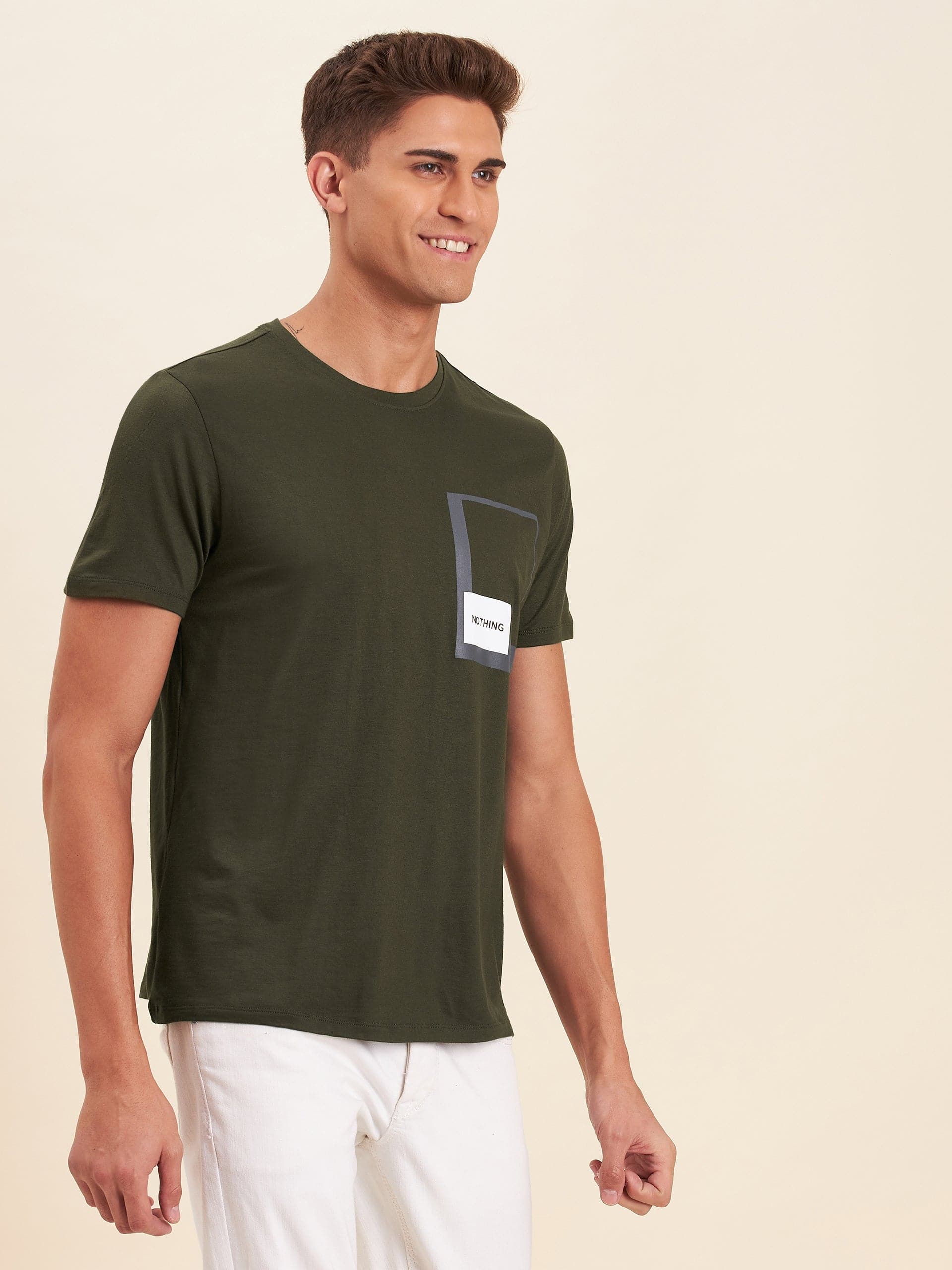 Men's Olive Viscose NOTHING T-Shirt - LYUSH-MASCLN