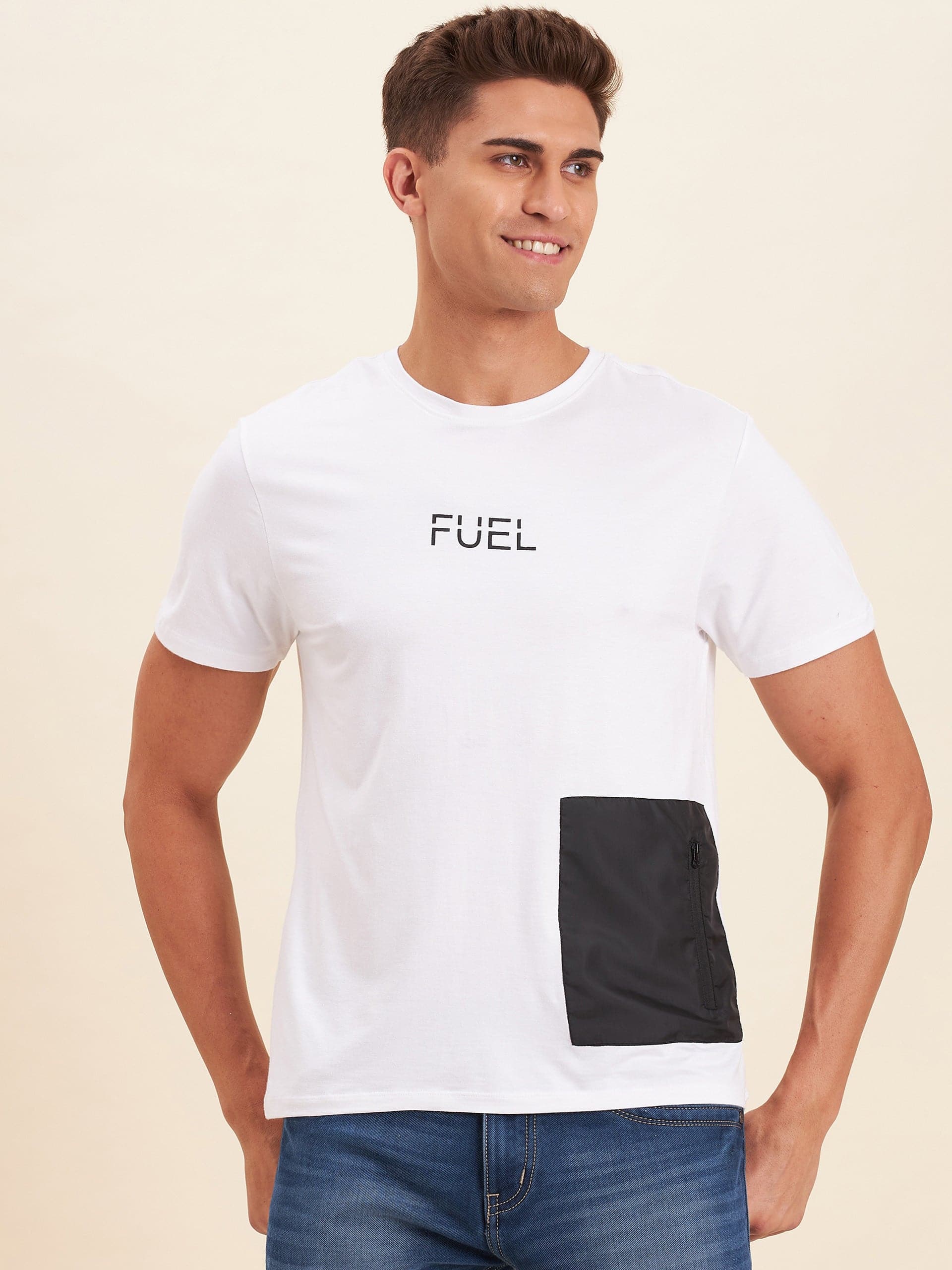 Men's White Viscose FUEL Pocket T-Shirt - LYUSH-MASCLN