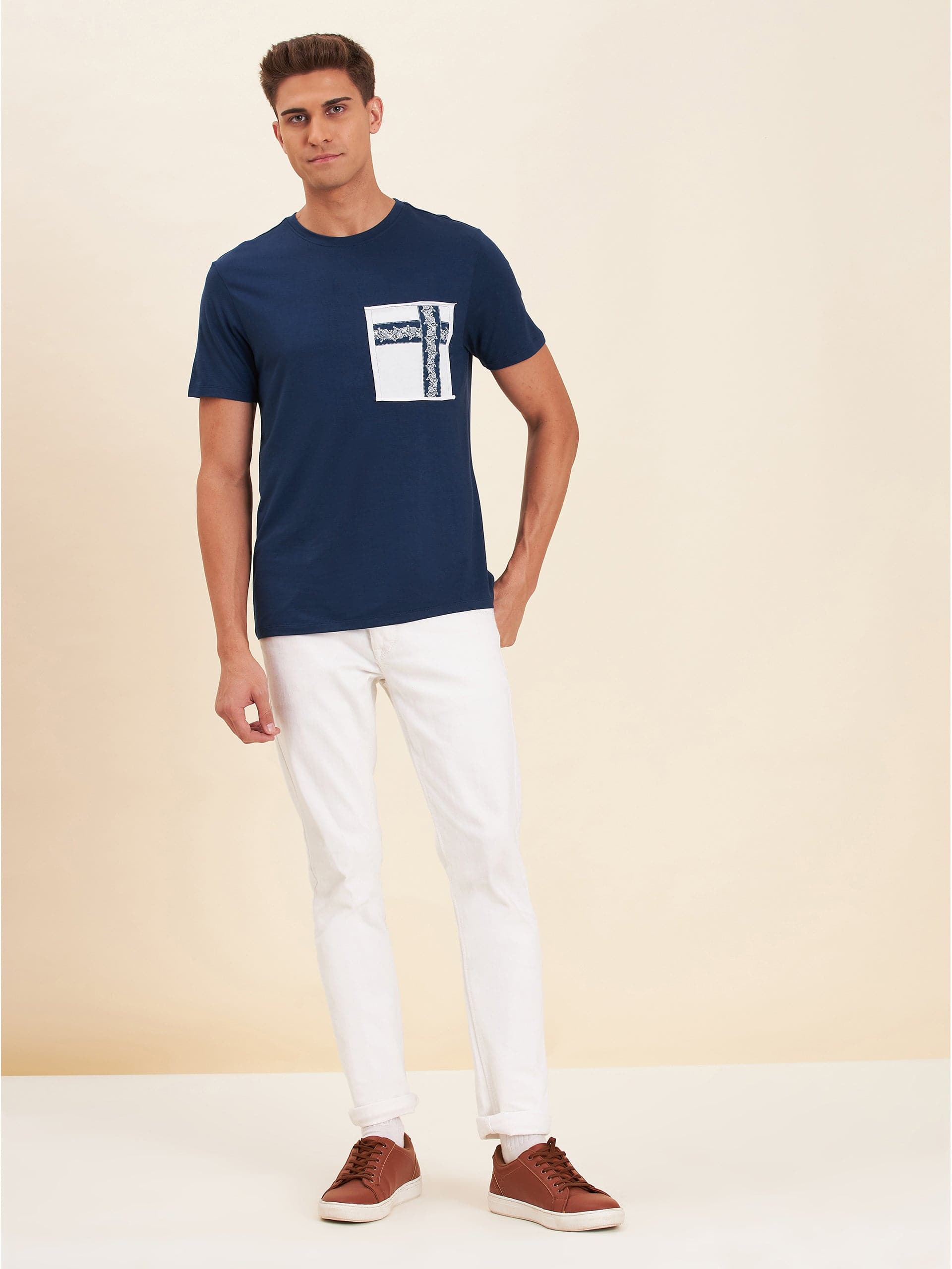 Men's Teal Blue Viscose Motif Print T-Shirt - LYUSH-MASCLN