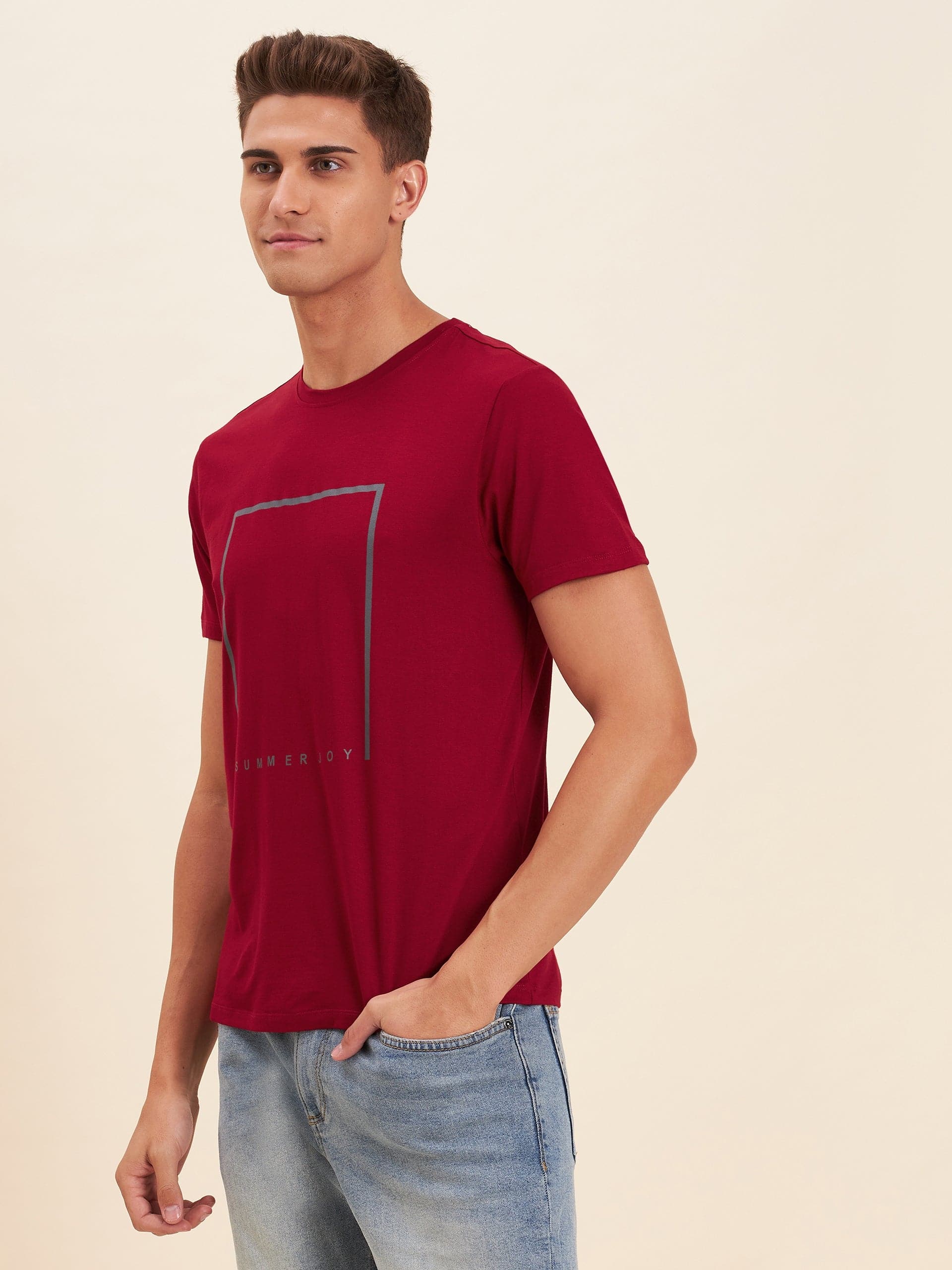 Men's Red Viscose SUMMER JOY T-Shirt - LYUSH-MASCLN
