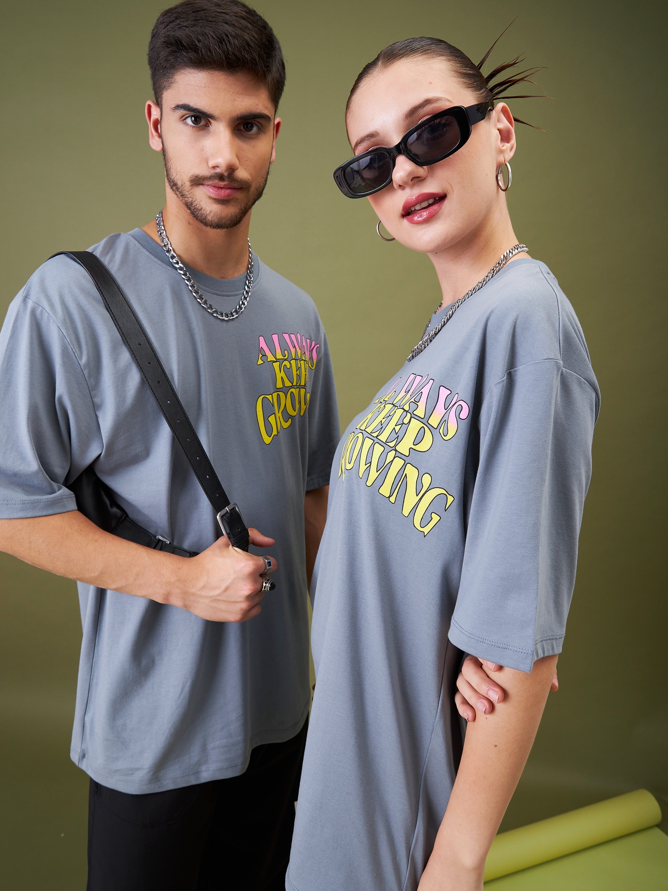 Unisex Grey ALWAYS KEEP GROWING Oversize T-Shirt - MASCLN SASSAFRAS