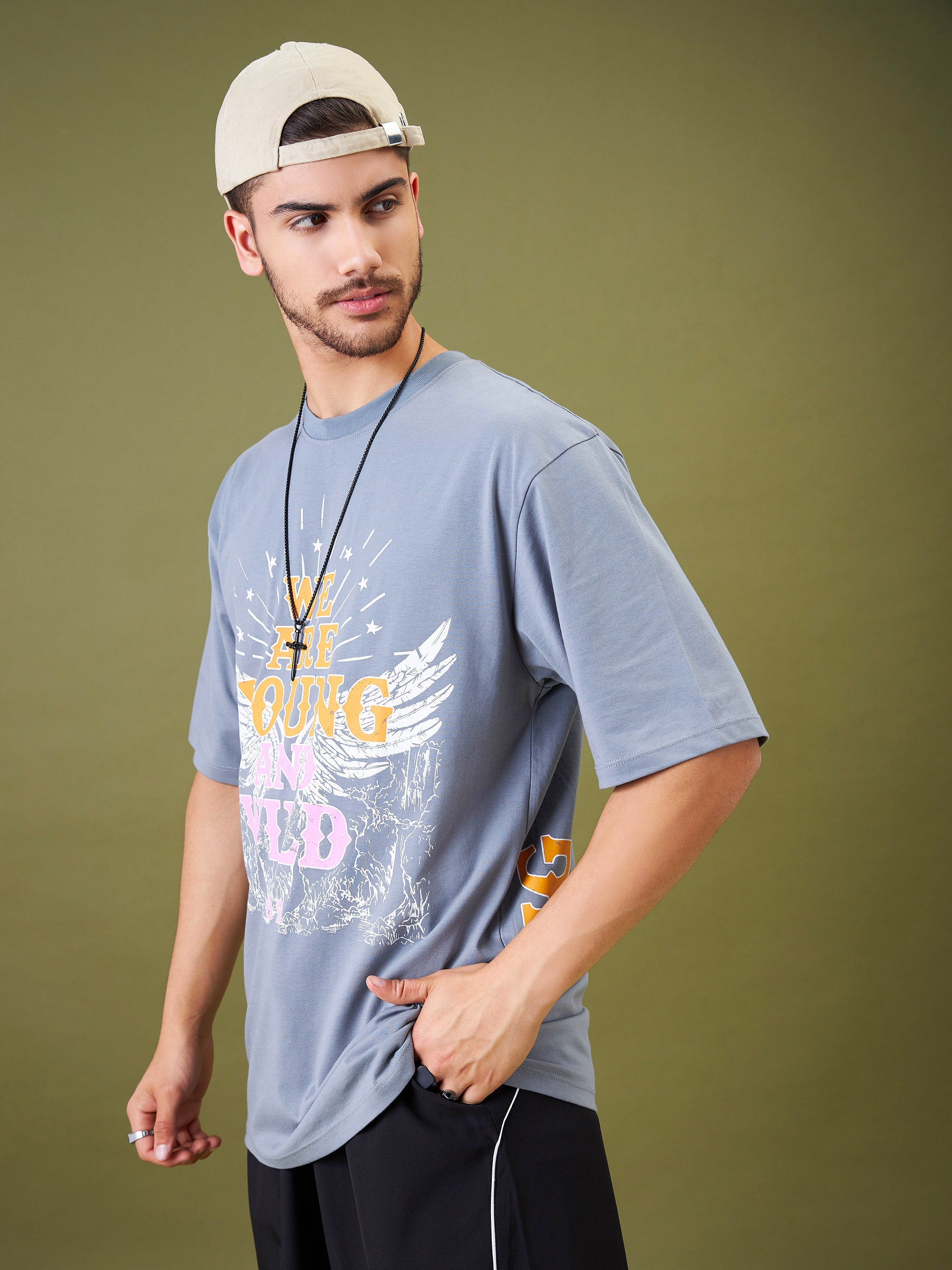 Unisex Grey YOUNG WILD & FREE Oversize T-Shirt - MASCLN SASSAFRAS