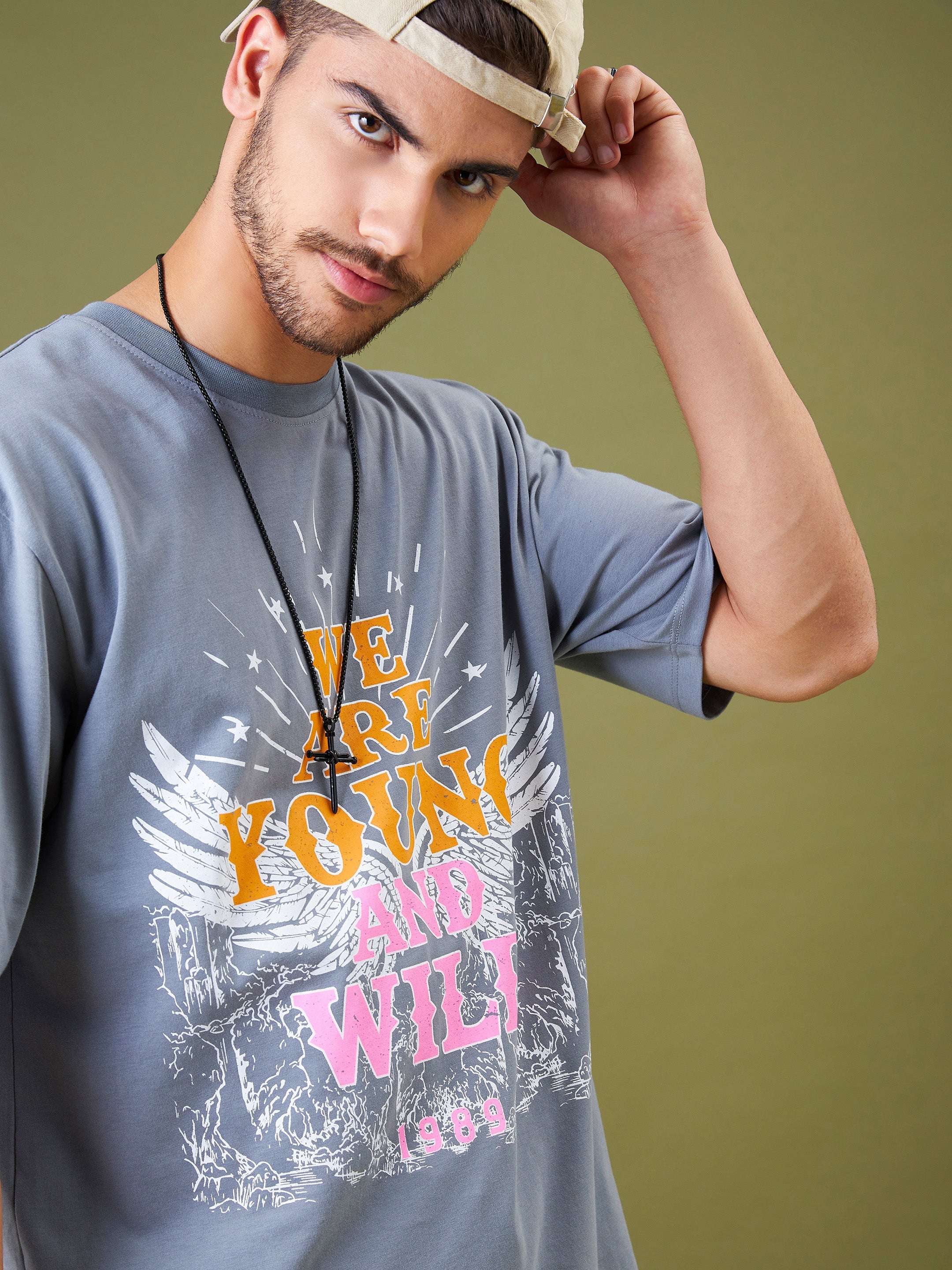 Unisex Grey YOUNG WILD & FREE Oversize T-Shirt - MASCLN SASSAFRAS