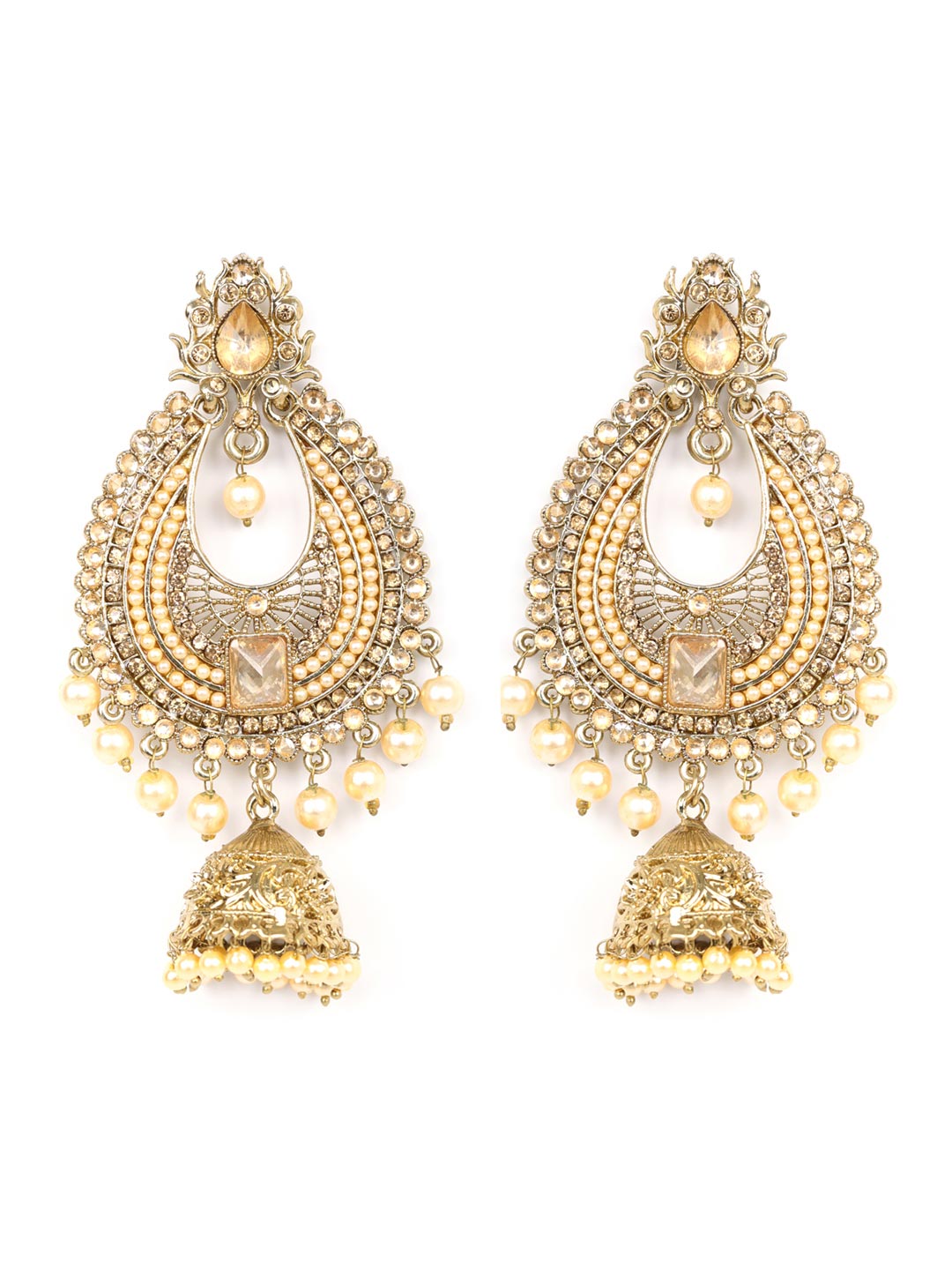 Women's Off White Beads Pearls Artificial Stones Gold Plated Maang Tikka - Priyaasi