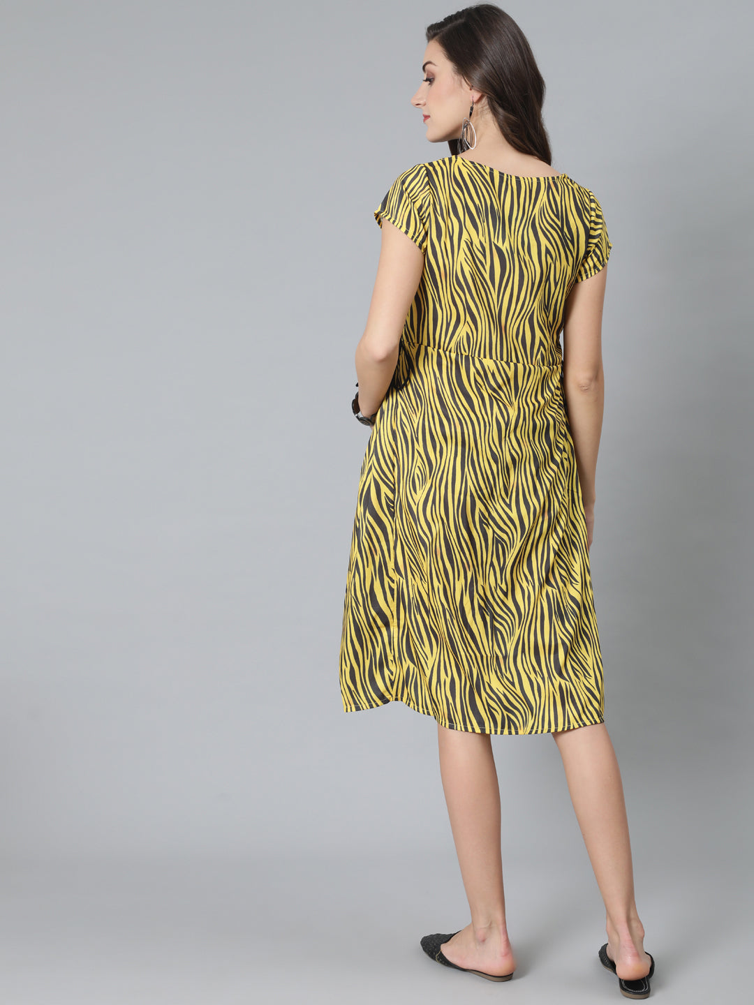 Women's Yellow & Black Animal Print Dress - Aks