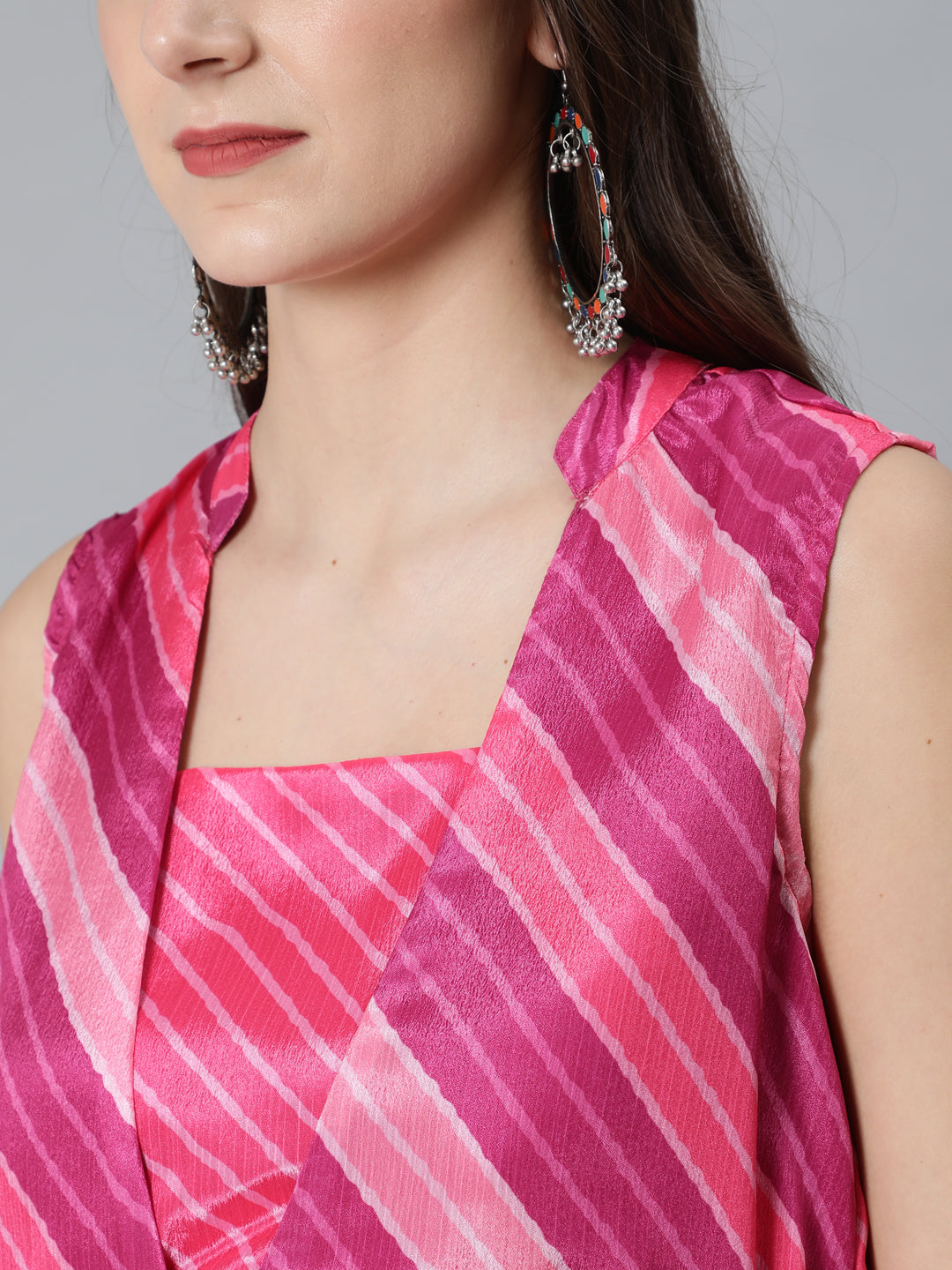 Women's Pink Leheriya Print Maxi Dress - Aks