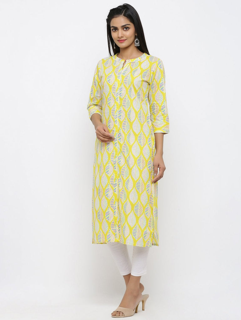 Women's Cotton Floral Printed Straight Kurta