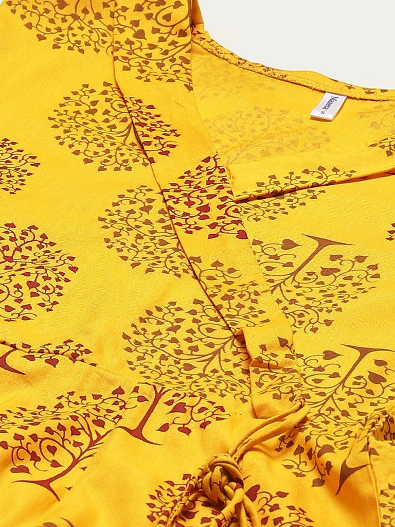 Women's Rayon Floral Printed & Gota Work Angrakha Kurta