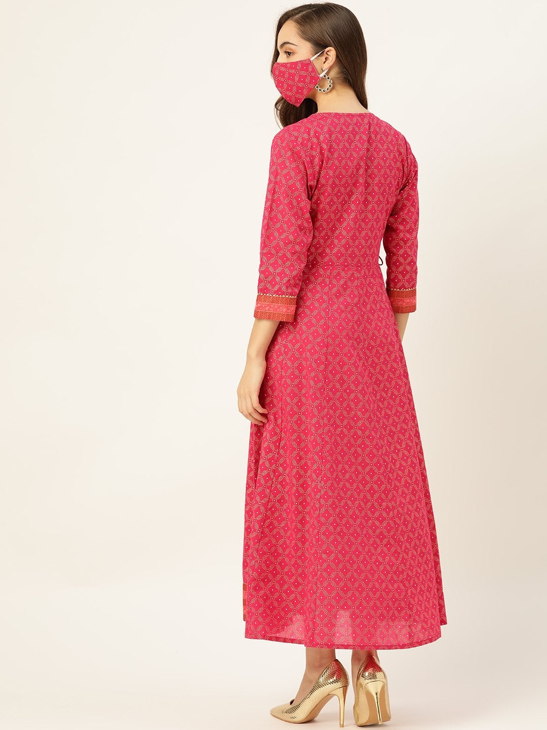 Women's Pink Cotton Gold Printed Anarkali - Maaesa