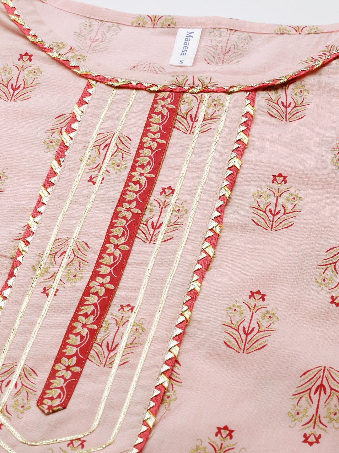 Women's Pink Cotton Gotta Detailing Anarkali - Maaesa