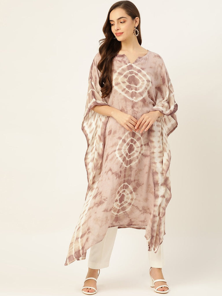 Women's Brown Tie-Dye Crepe Kaftan Kurta