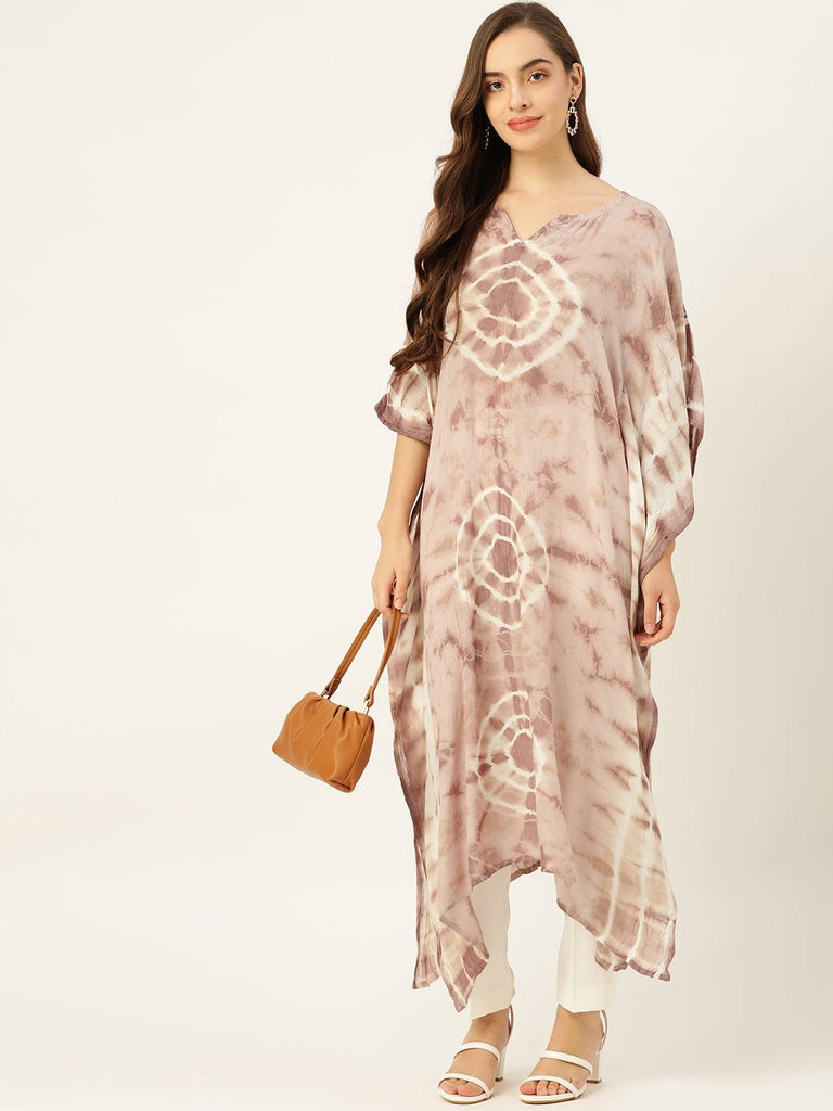 Women's Brown Tie-Dye Crepe Kaftan Kurta