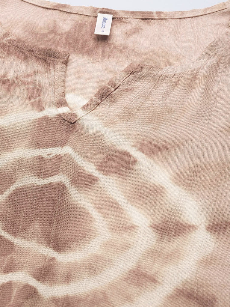 Women's Brown Tie-Dye Crepe Kaftan Kurta