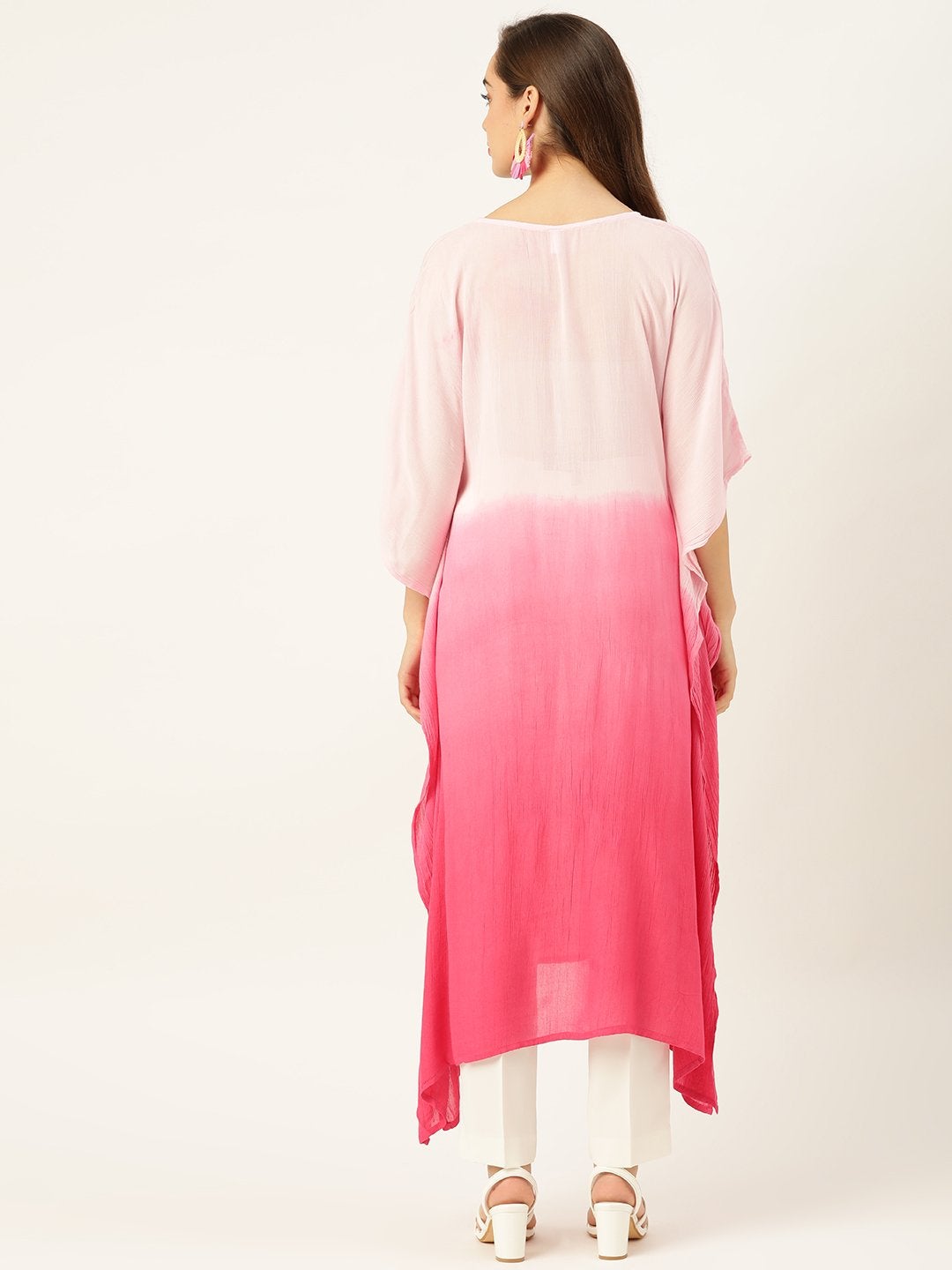 Women's Ombre Pink Tie-Dye Kaftan Kurta - Maaesa