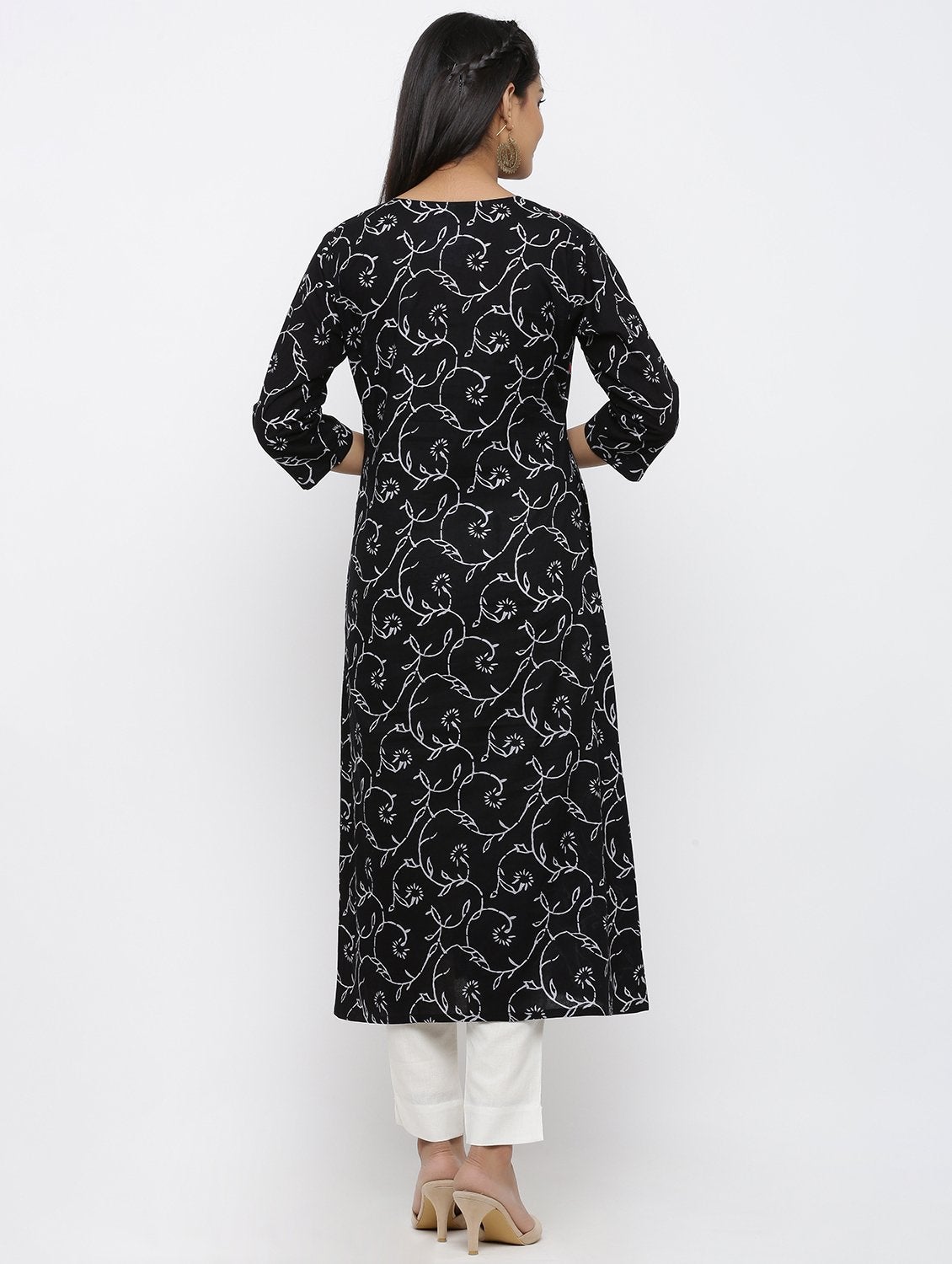 Women's Cotton & Mulmul Printed & Embroidery A-line Kurta Pant & Dupatta Set - Maaesa