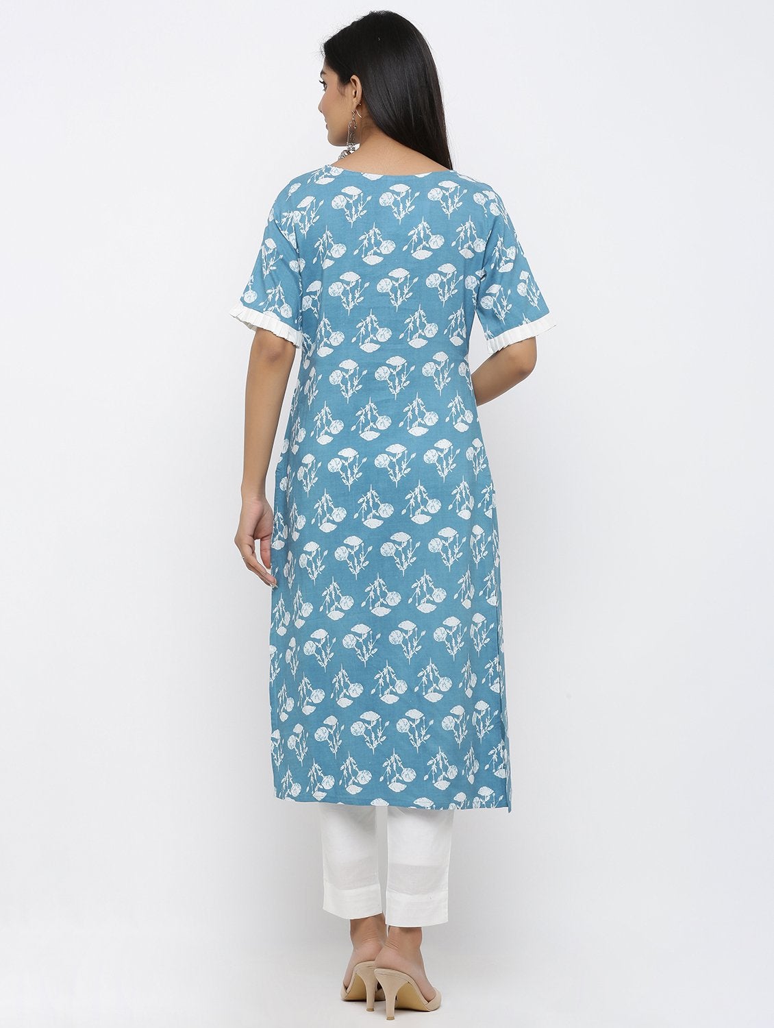 Women's Pure Cotton Floral Printed Straight Kurta Pant Set - Maaesa