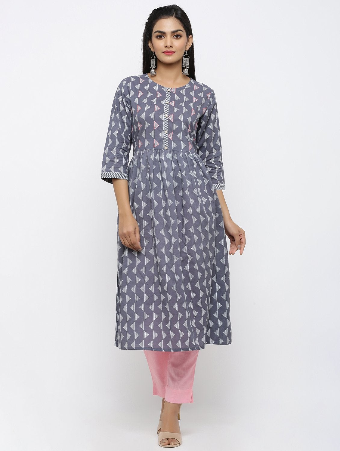 Women's Pure Cotton Printed & Embroidered A-line Kurta Pant Set - Maaesa