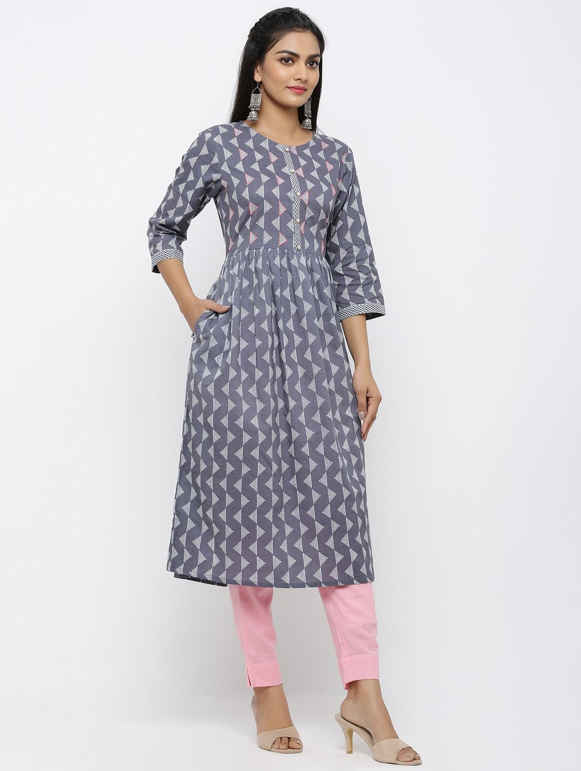 Women's Pure Cotton Printed & Embroidered A-line Kurta Pant Set - Maaesa