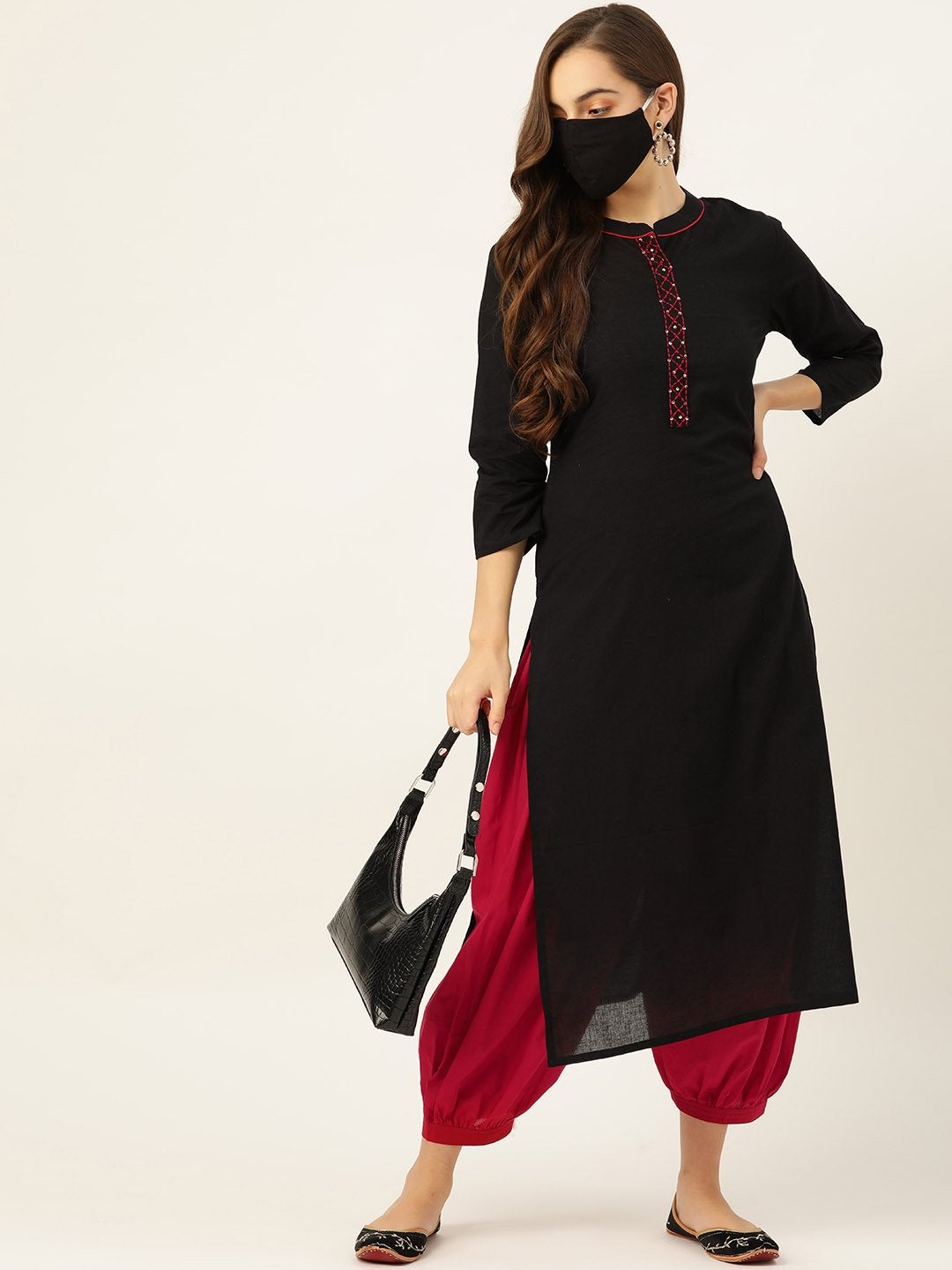 Women's Black Cotton kurta With Salwar - Maaesa