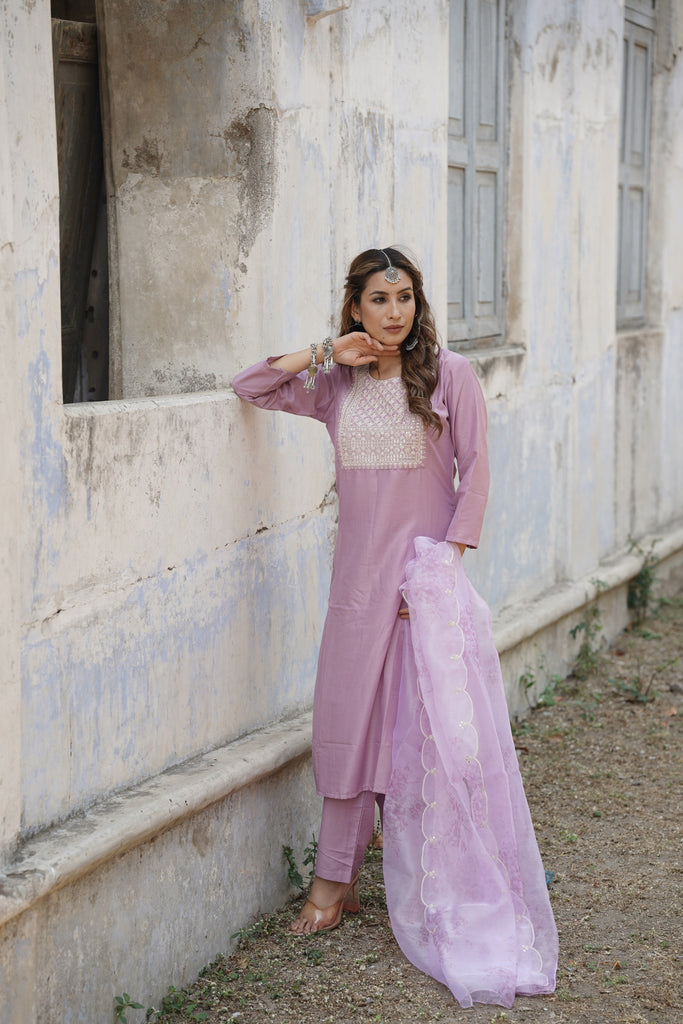 Women's Poly Silk Embroidered Kurta Pant With Dupatta