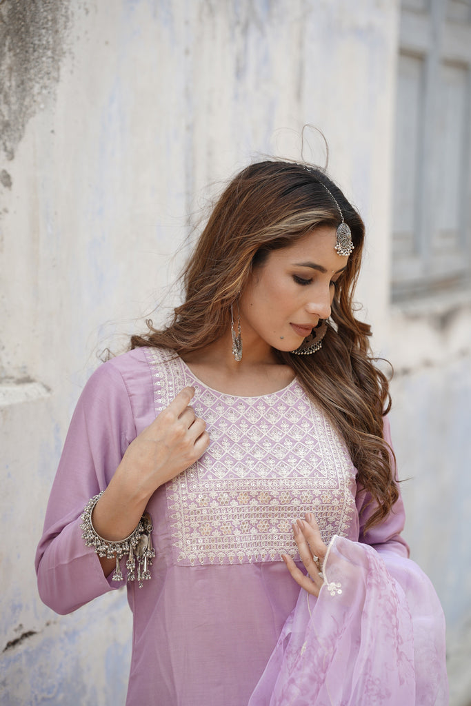 Women's Poly Silk Embroidered Kurta Pant With Dupatta