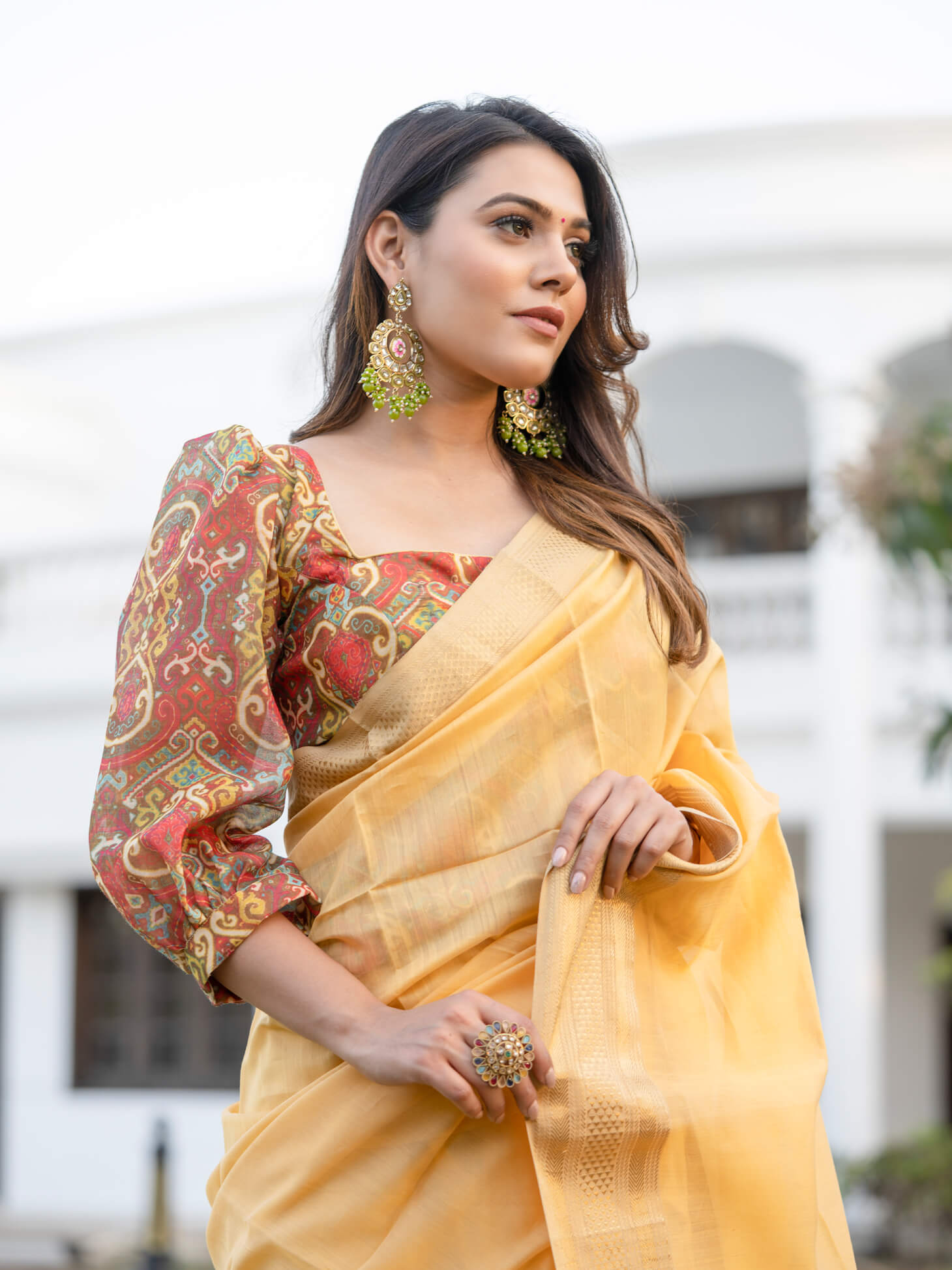 Women's Cream Color Indra - Maheshwari Handloom Silk Saree - Maahishmati