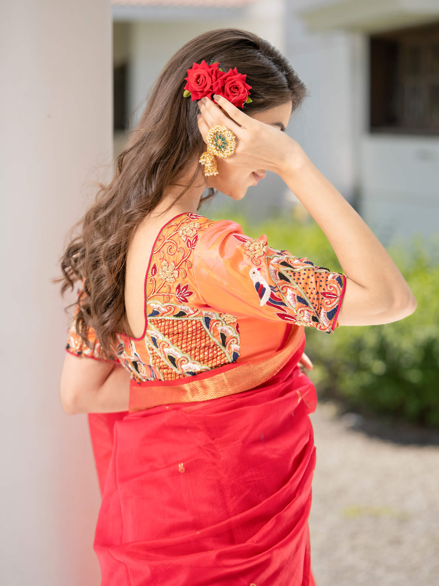 Women's Red, Gold Color Ojaswi - Maheshwari Handloom Silk Saree - Maahishmati