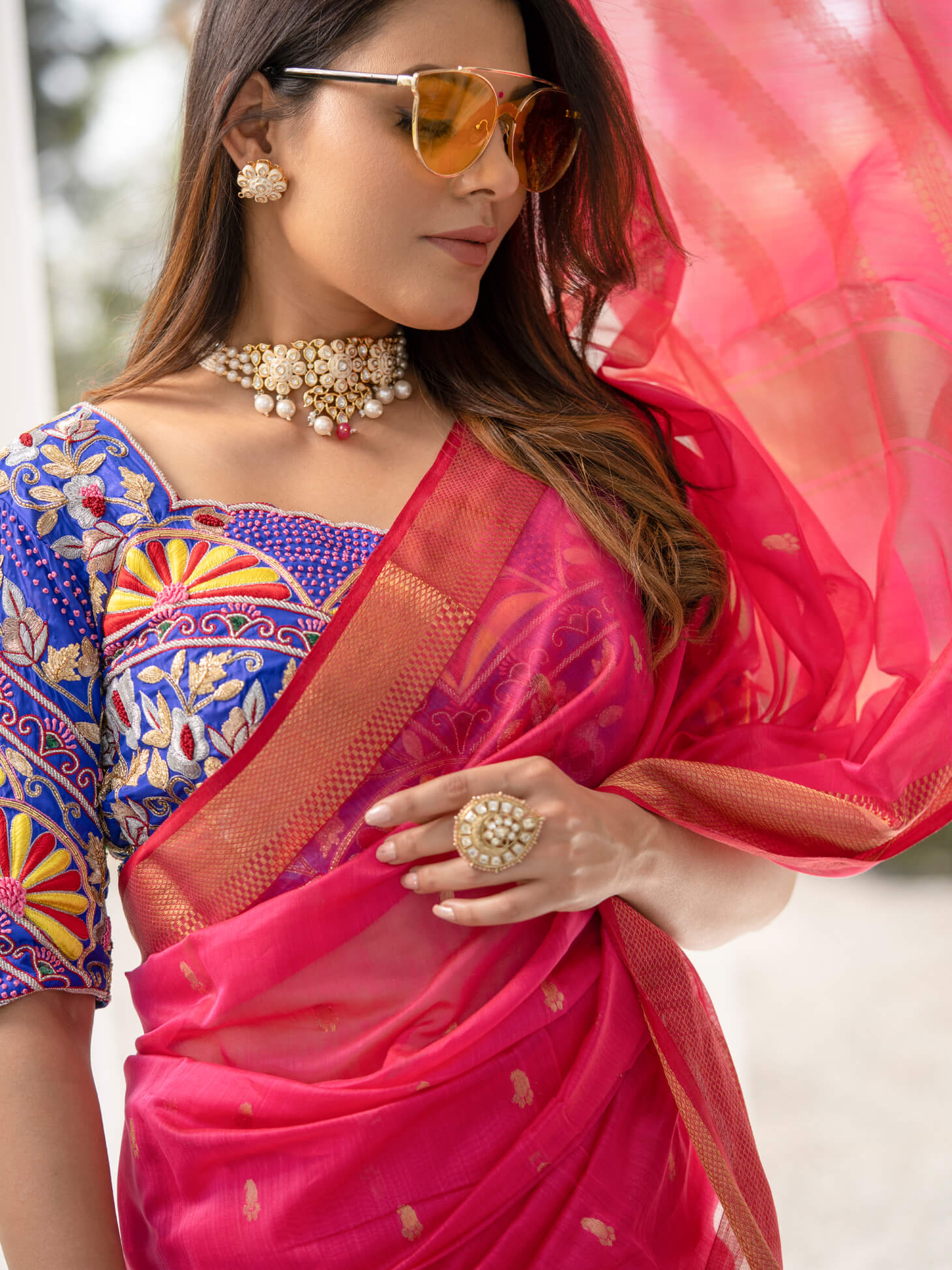 Women's Pink, Gold Color Ruchi - Maheshwari Handloom Silk Saree - Maahishmati