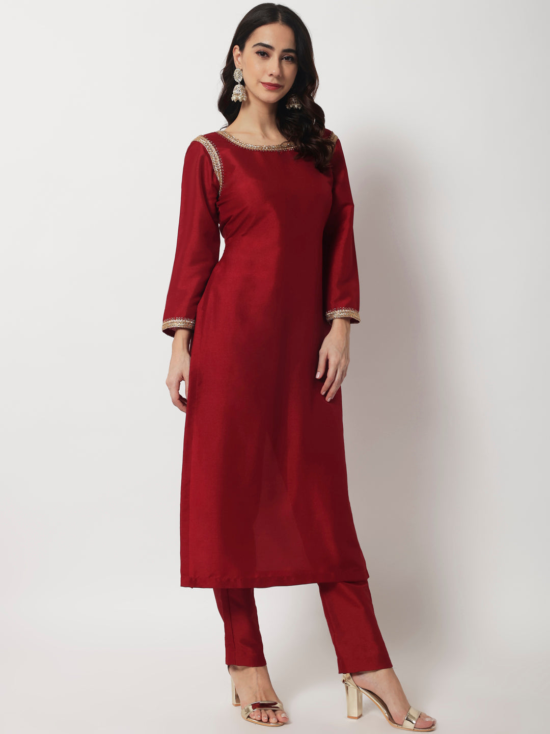 Women's Maroon Grace Straight Kurti With Straight Pants