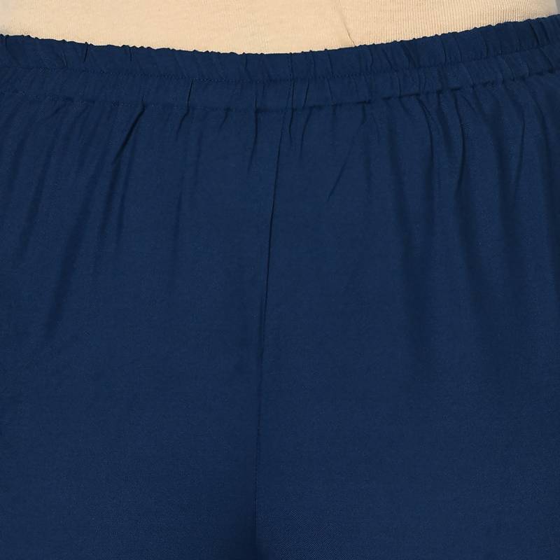 Women's Blue Rayon Gold Print Flared slip-on Palazz