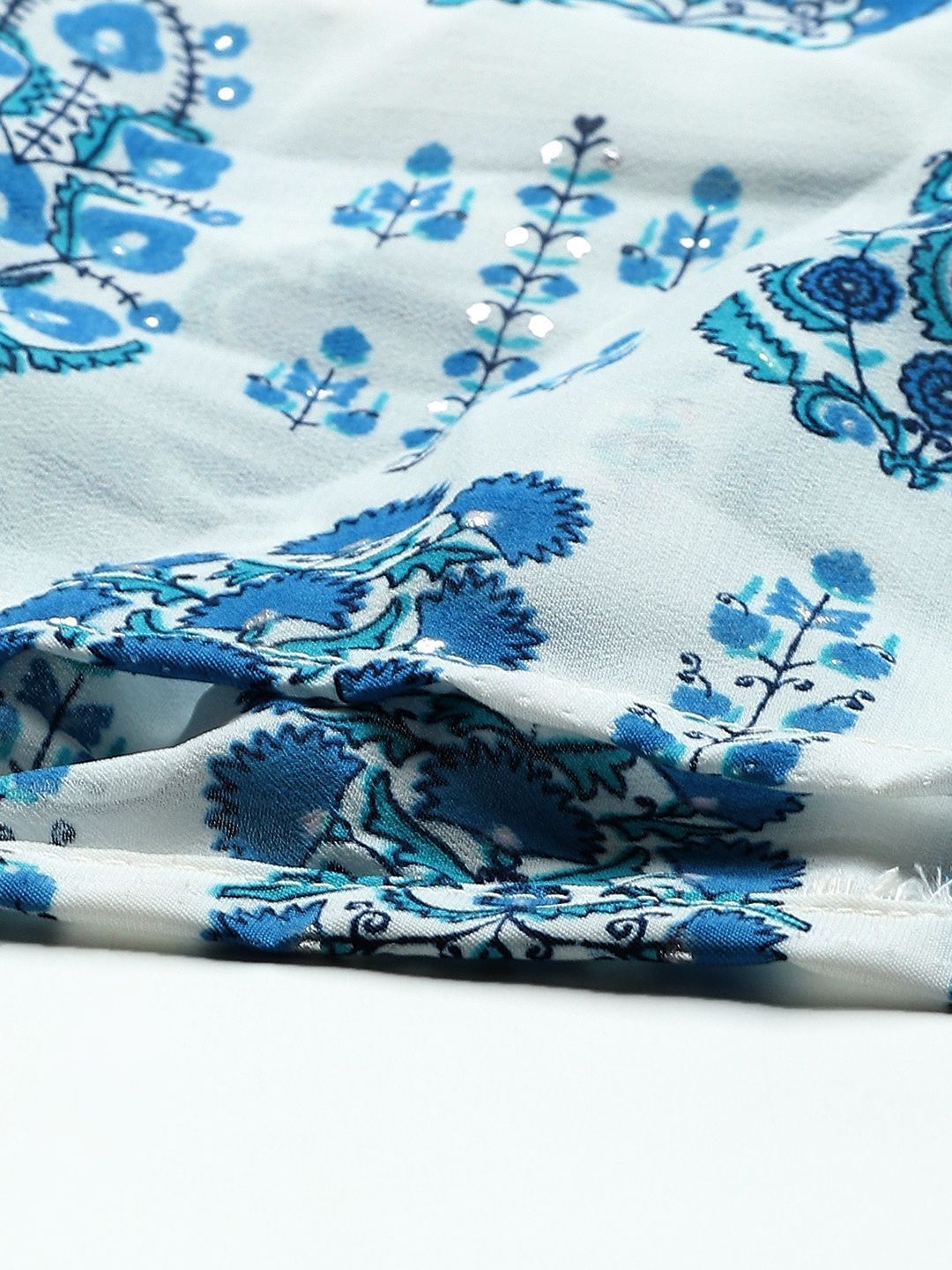 Women's Blue Georgette Placement Print Tiered Skirt - Juniper