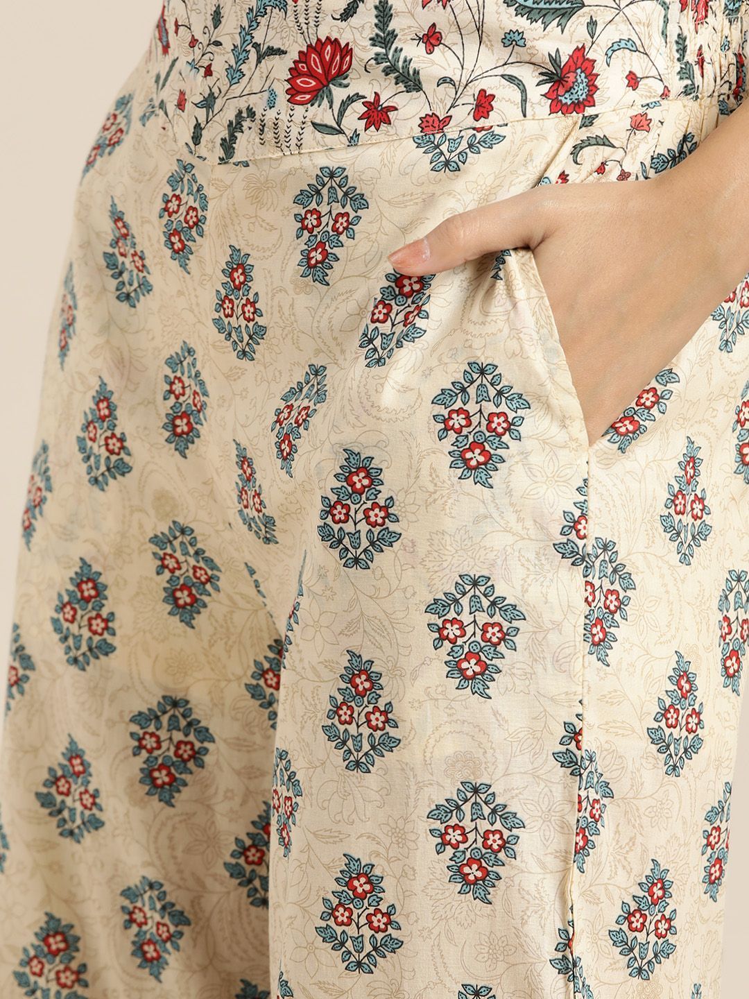Women's Floral Print Tunic Sharara Set With Mask - Juniper