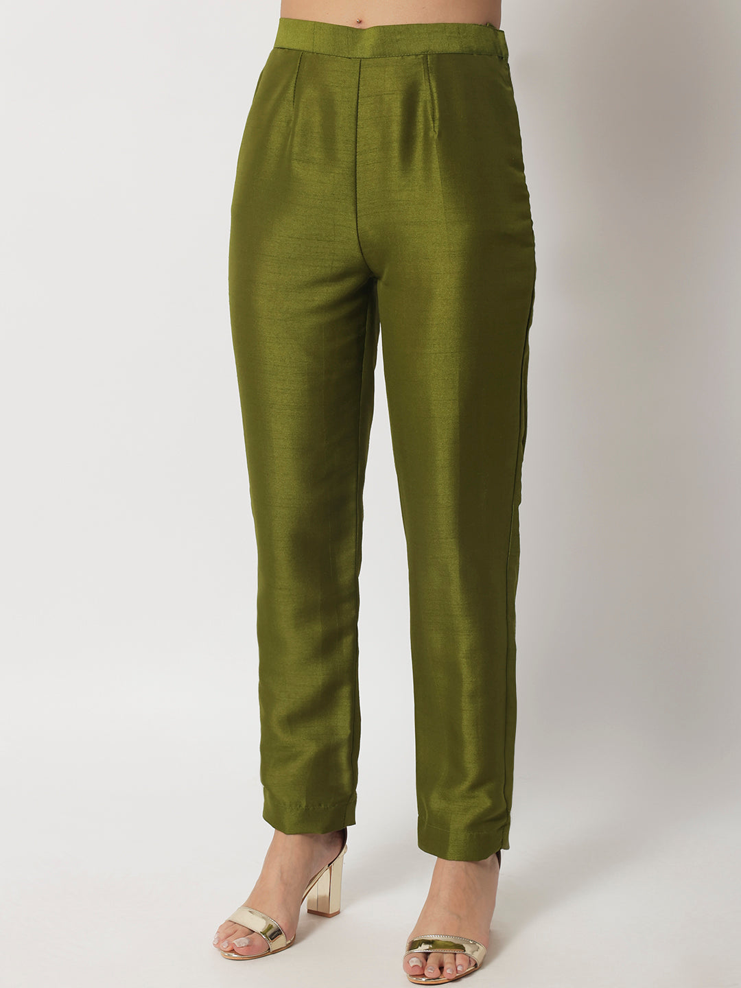 Women's Moss Green Straight Kurti With Straight Pants - Anokherang