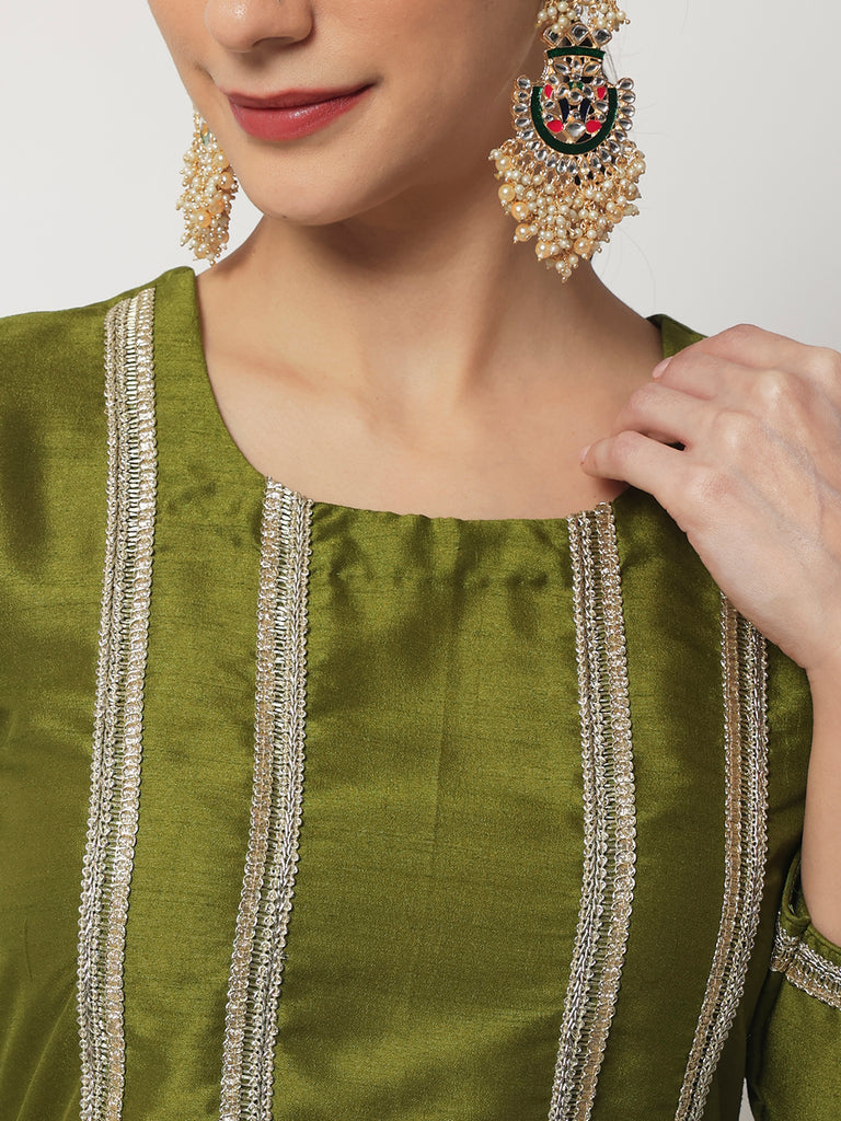 Women's Moss Green Straight Kurti With Straight Pants