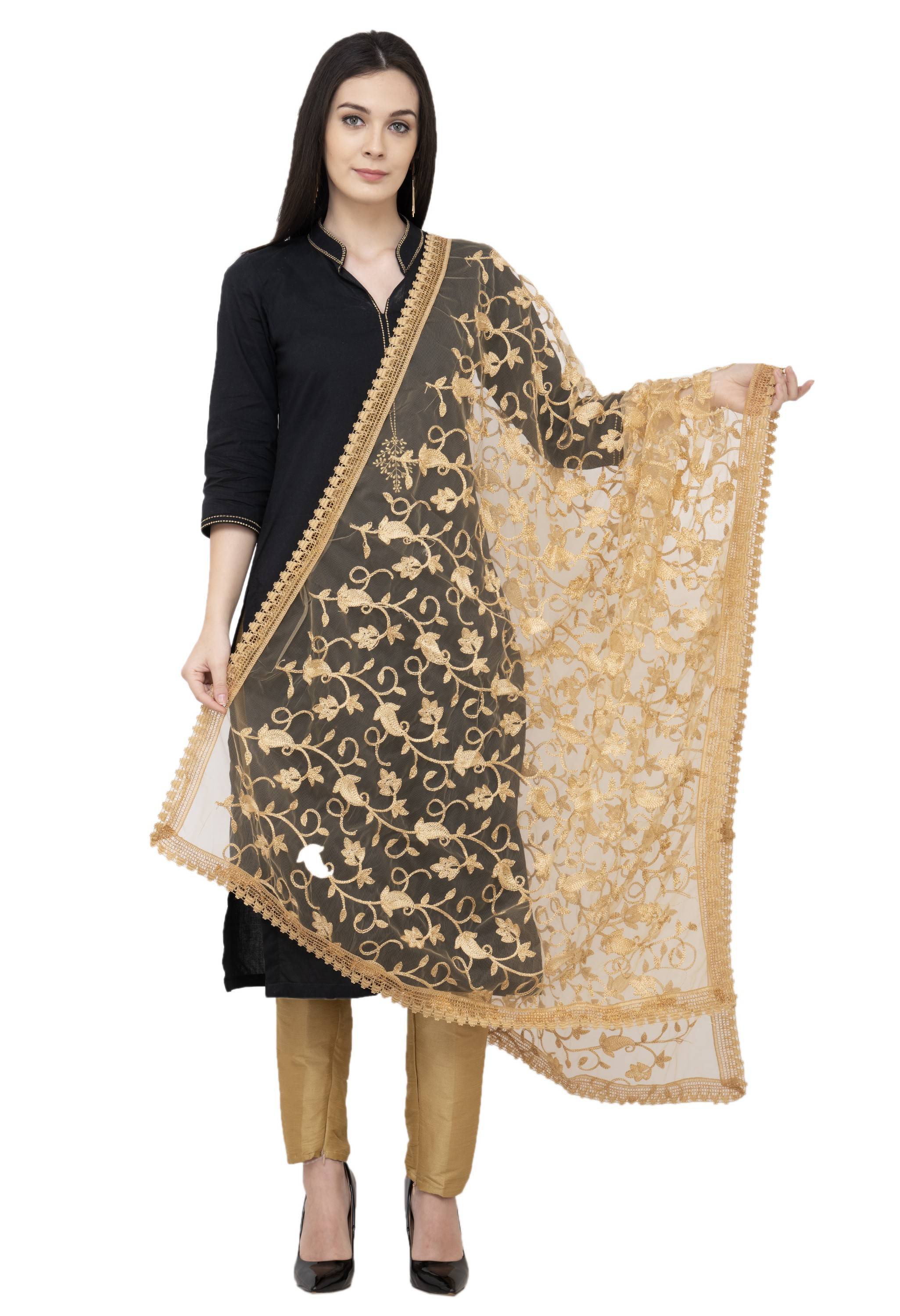 A R Silk Net Emb. Fancy Dupatta Color Golden Dupatta or Chunni
