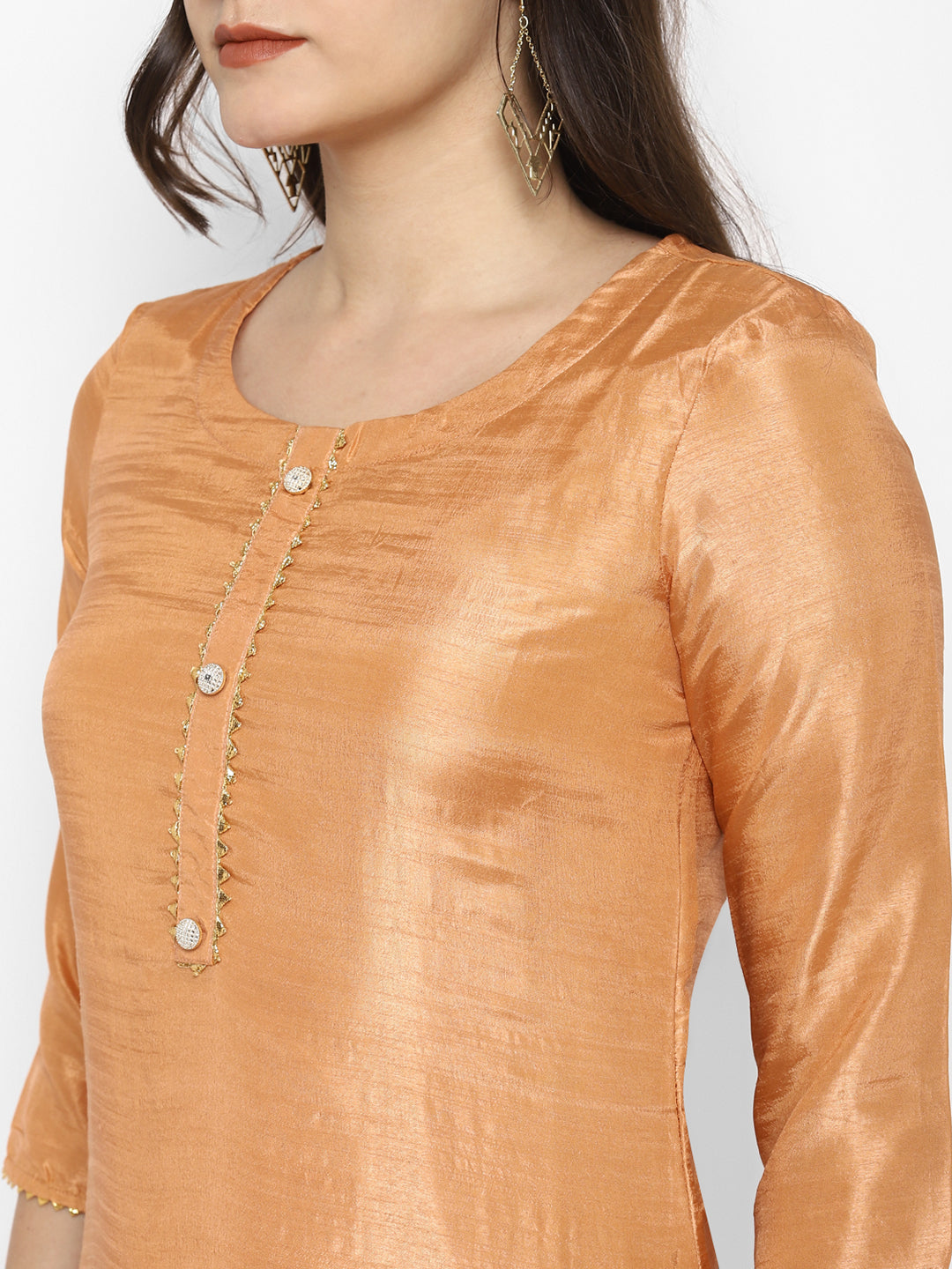 Women's Orange Color Silk Blend Straight Kurta Palazzo With Dupatta - VAABA