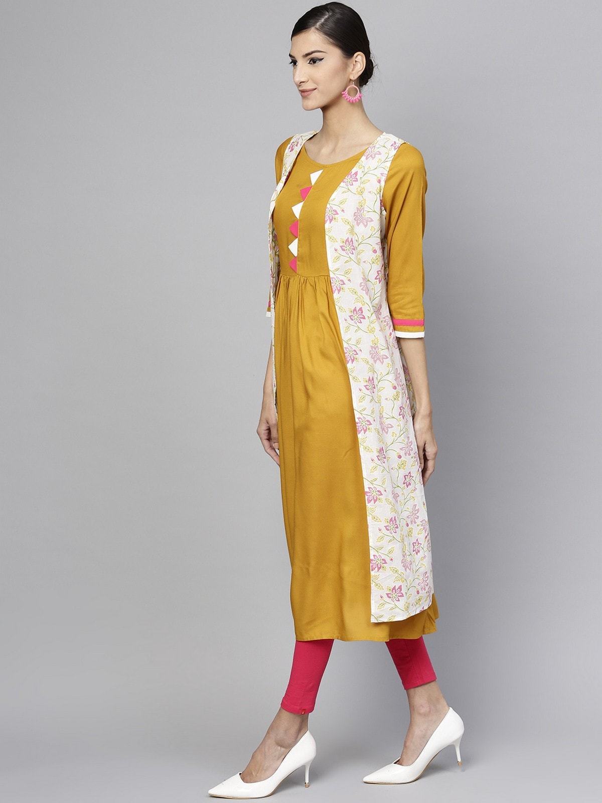 Women's A Line Khadi Printed Kurta With Jacket - Pannkh