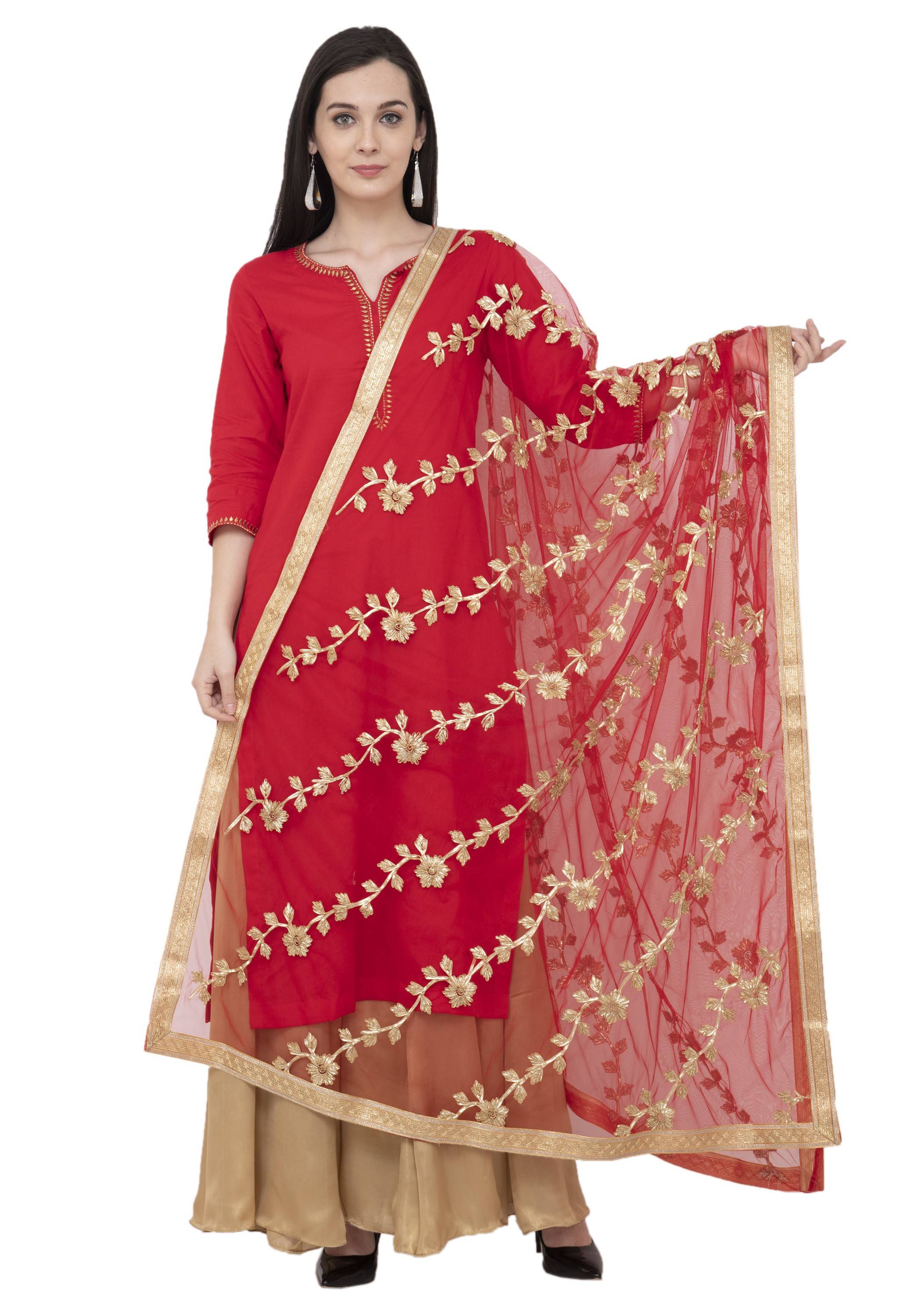 A R Silk Net Gota Emb. Fancy Dupatta Color Red Dupatta or Chunni